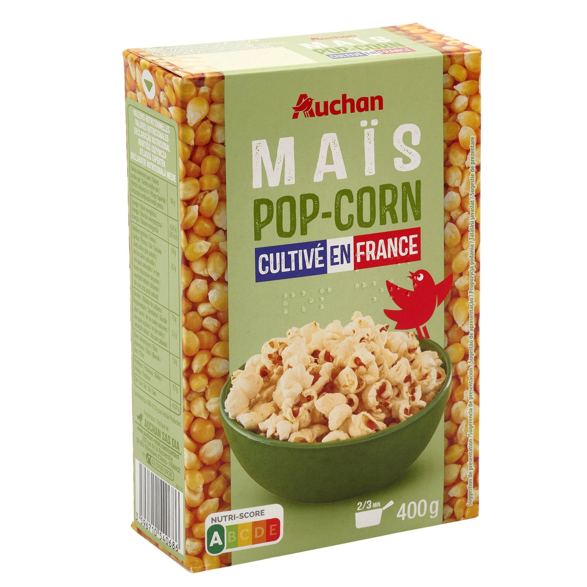 Voir la diapositive 2 : AUCHAN Maïs pour pop-corn cultivé en France 400g