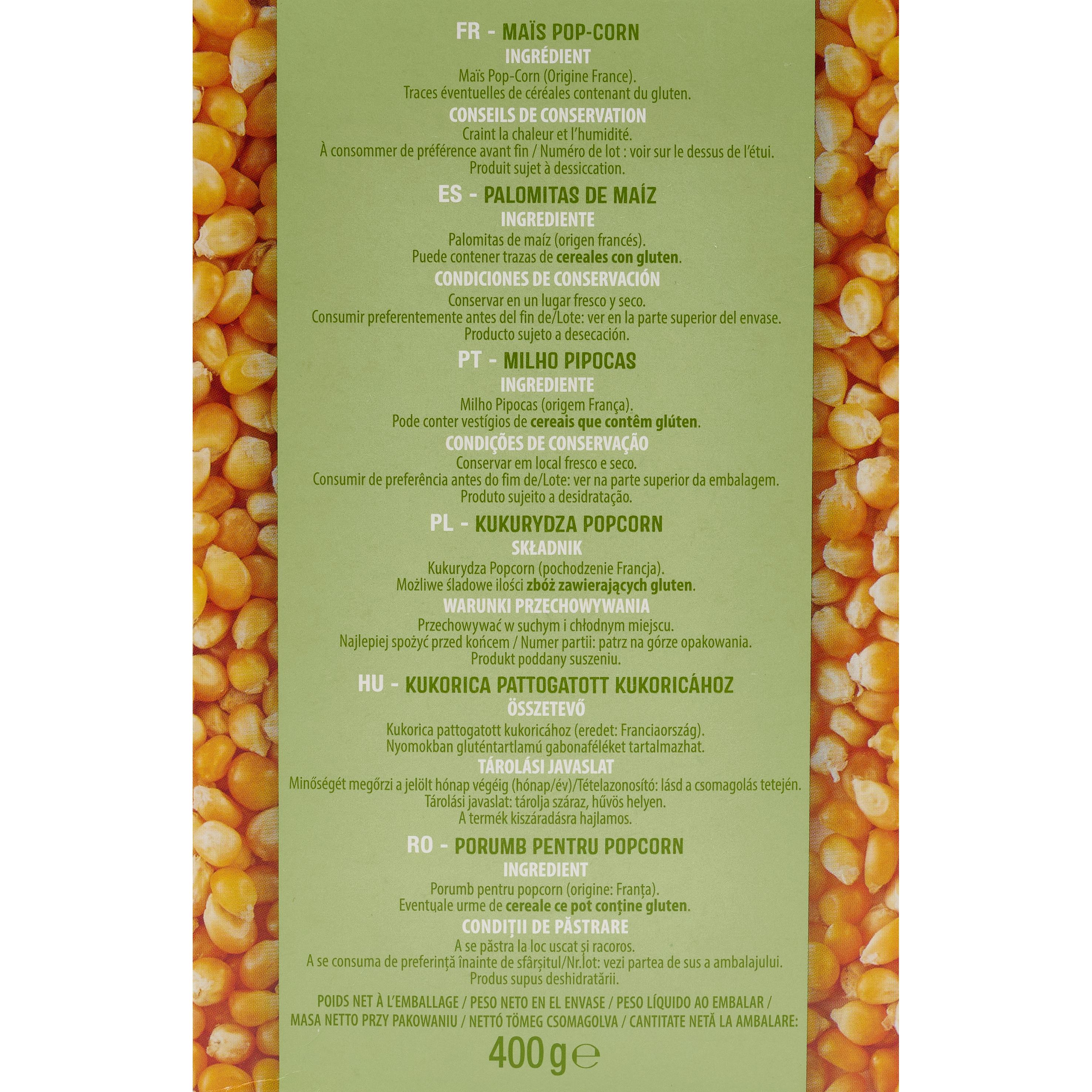 Voir la diapositive 4 : AUCHAN Maïs pour pop-corn cultivé en France 400g