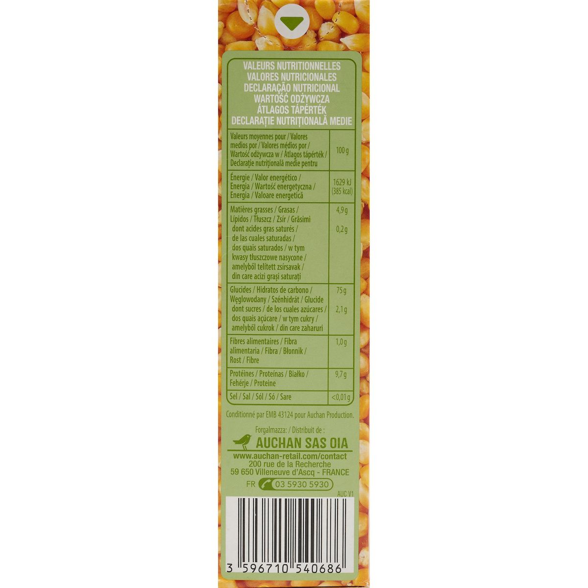 AUCHAN Maïs pour pop-corn cultivé en France 400g