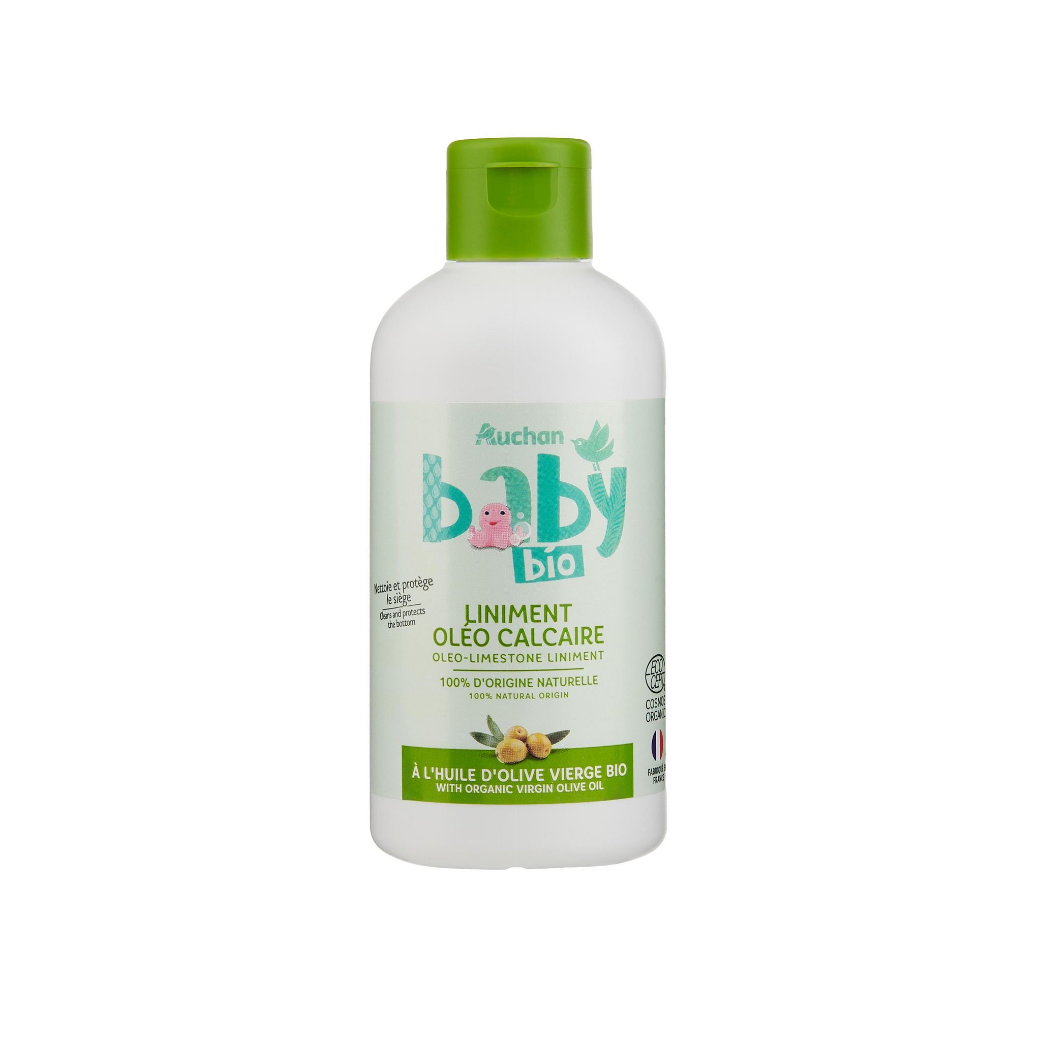 Voir la diapositive 2 : AUCHAN BABY BIO Liniment oléo calcaire à l'huile d'olive vierge bio 200ml