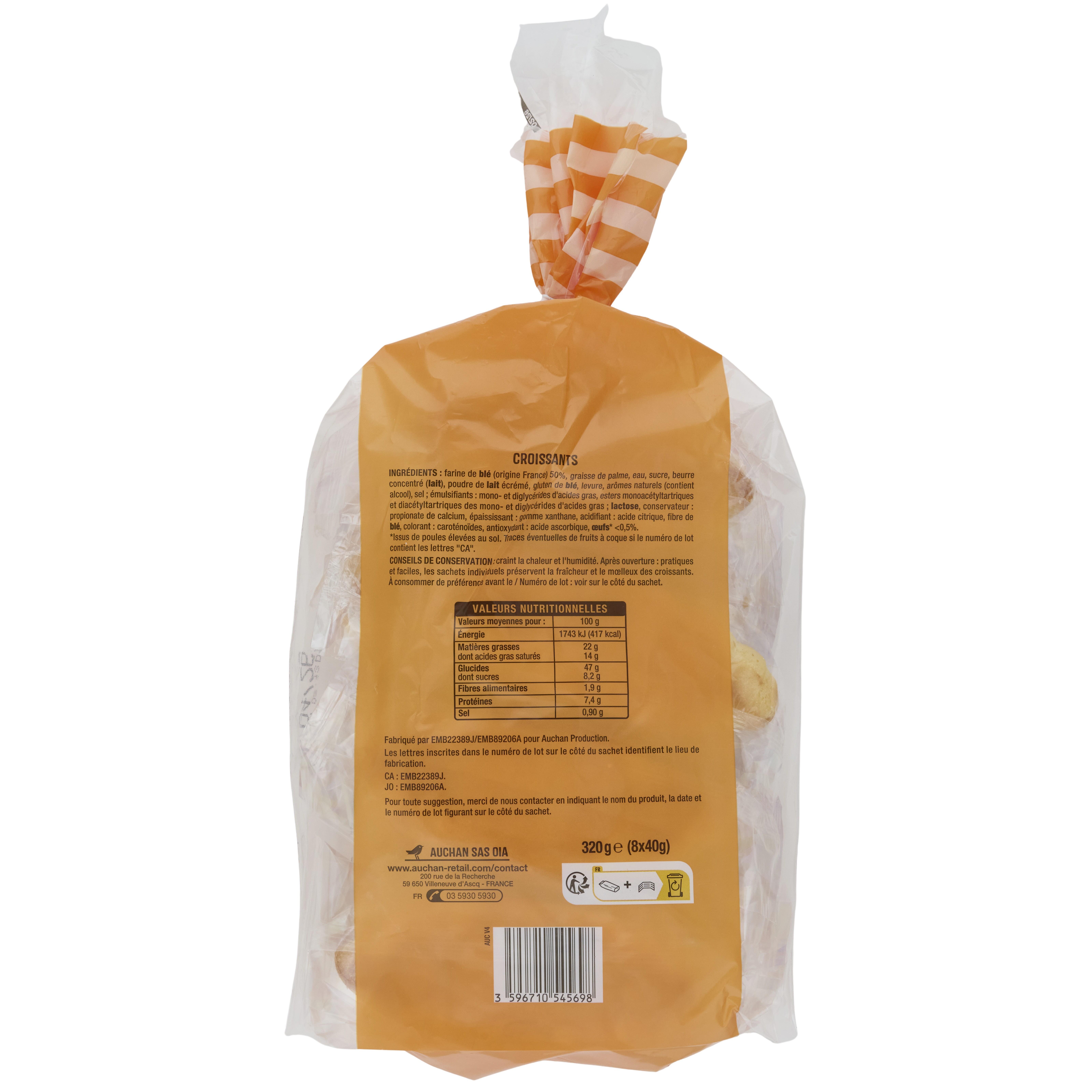 Voir la diapositive 2 : AUCHAN Croissants sachets individuels 8 croissants 320g