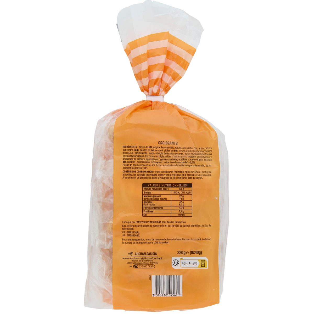 AUCHAN Croissants sachets individuels 8 croissants 320g