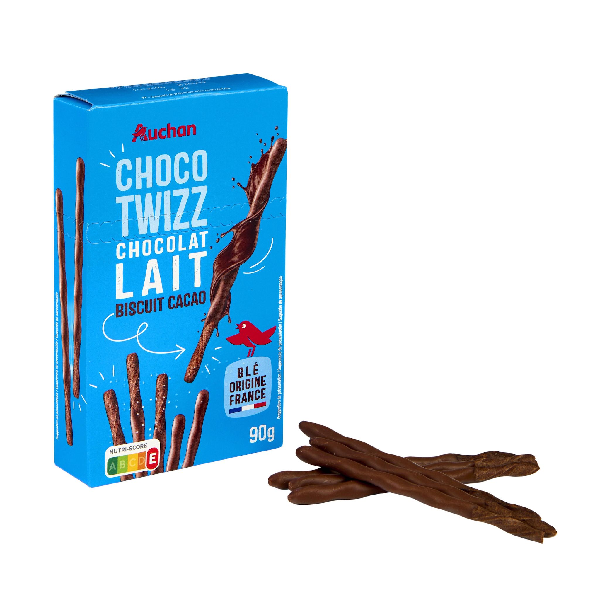 Voir la diapositive 2 : AUCHAN Biscuits nappés au chocolat au lait Choco Twizz 90g