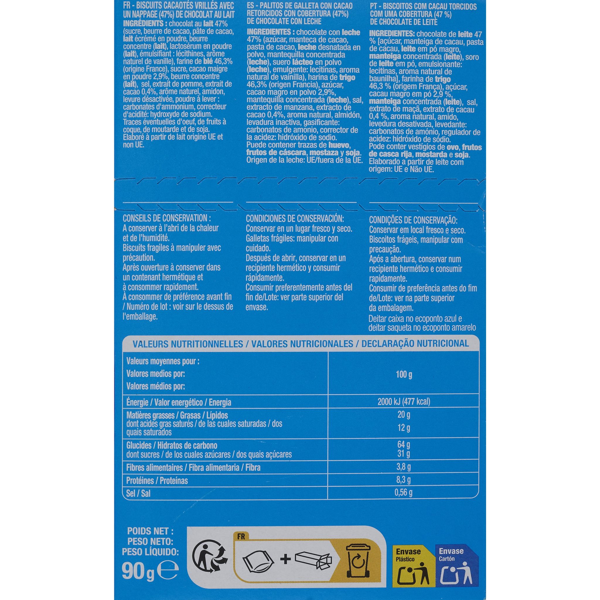 Voir la diapositive 3 : AUCHAN Biscuits nappés au chocolat au lait Choco Twizz 90g