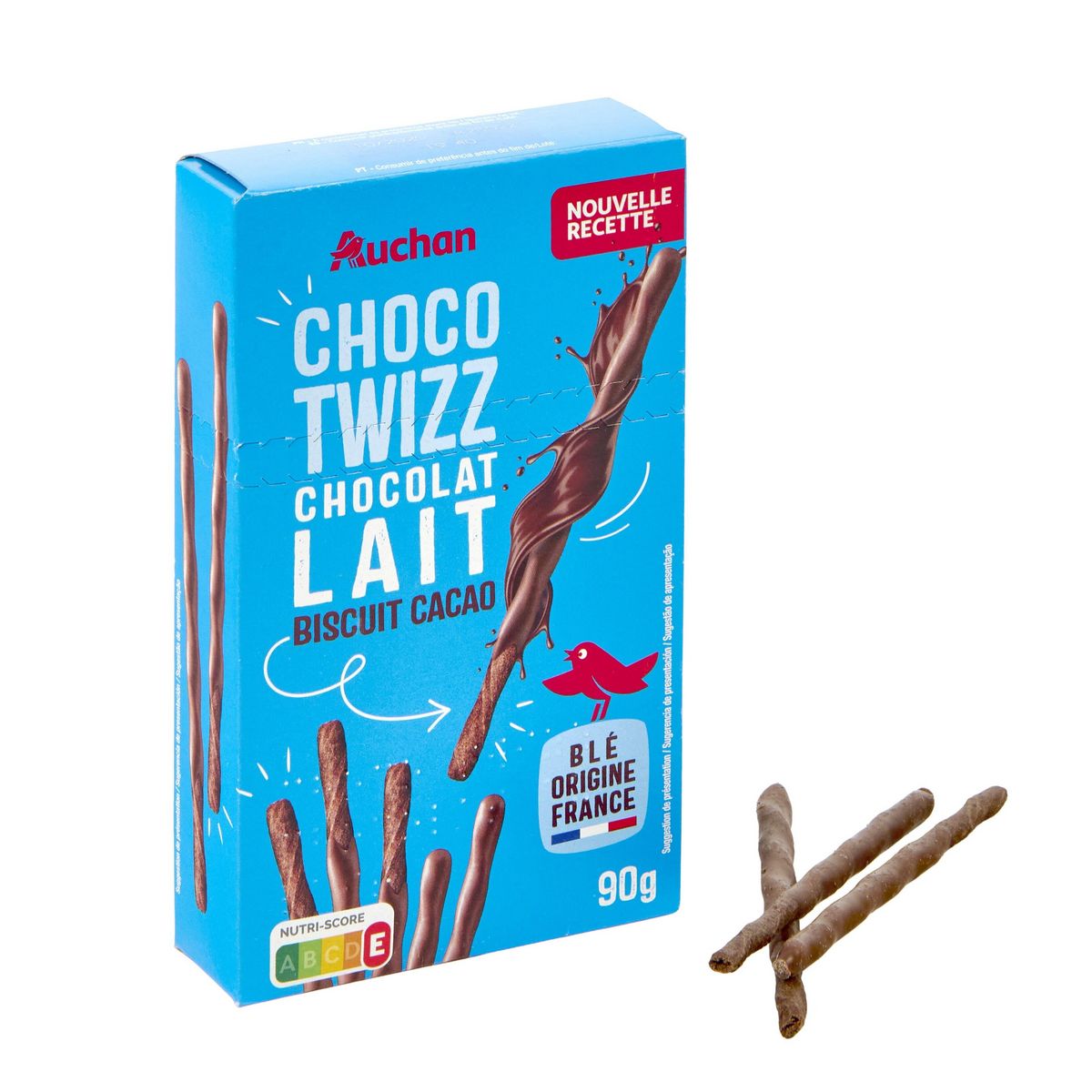 AUCHAN Biscuits nappés au chocolat au lait Choco Twizz 90g