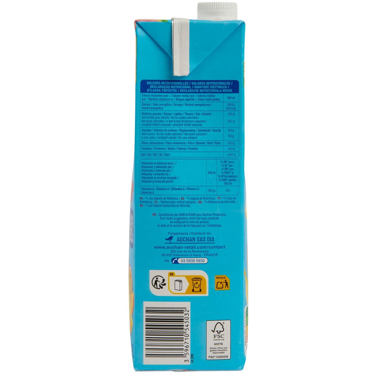 AUCHAN Nectar multifruits brique 2l