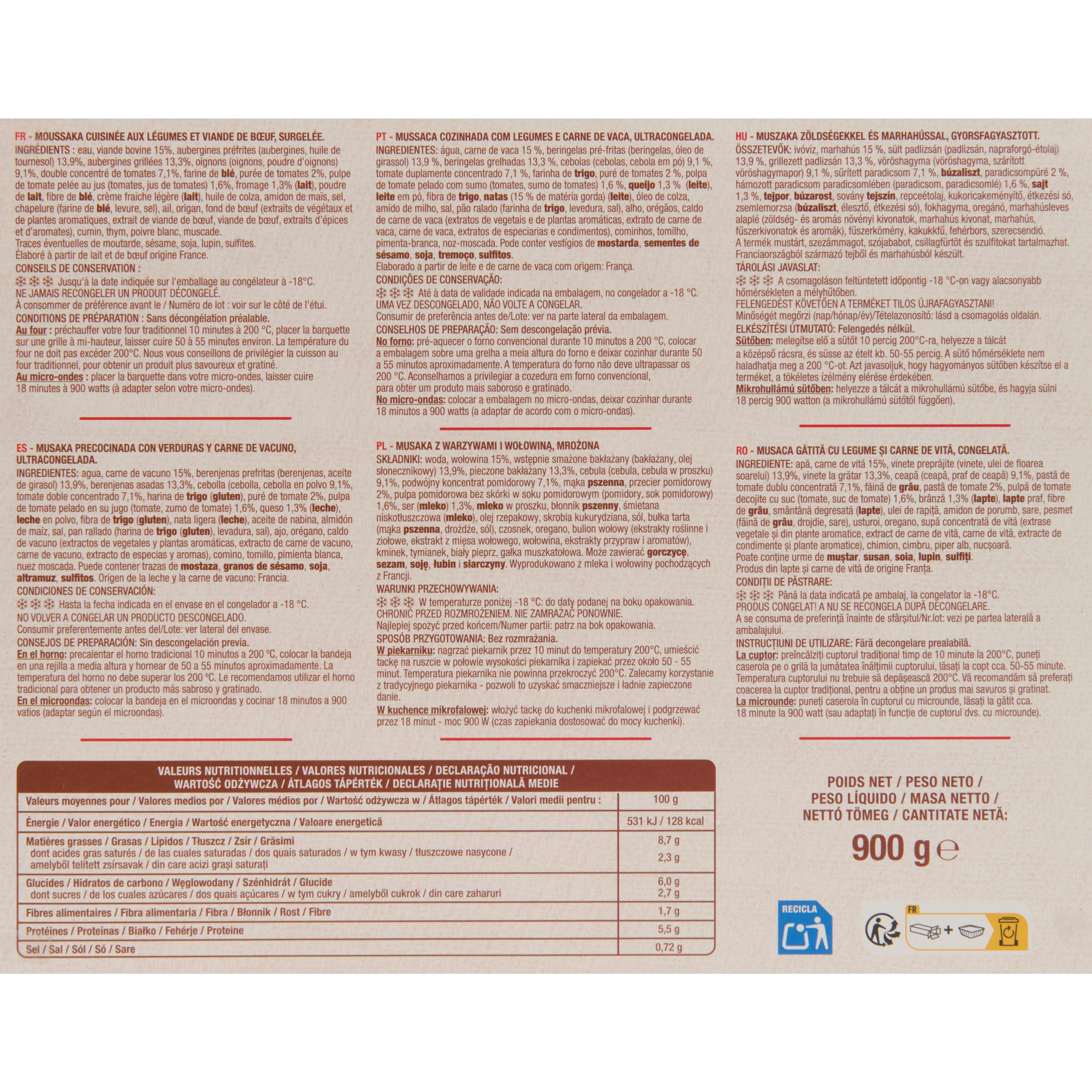 Voir la diapositive 2 : AUCHAN Moussaka boeuf 3 portions 900g