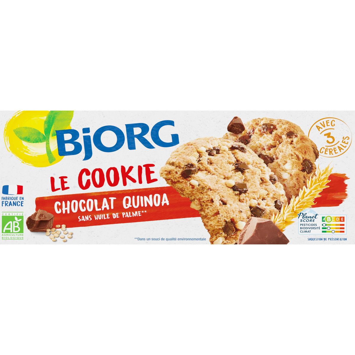 BJORG Cookies aux pépites de chocolat et au quinoa soufflé sans huile de palme 175g