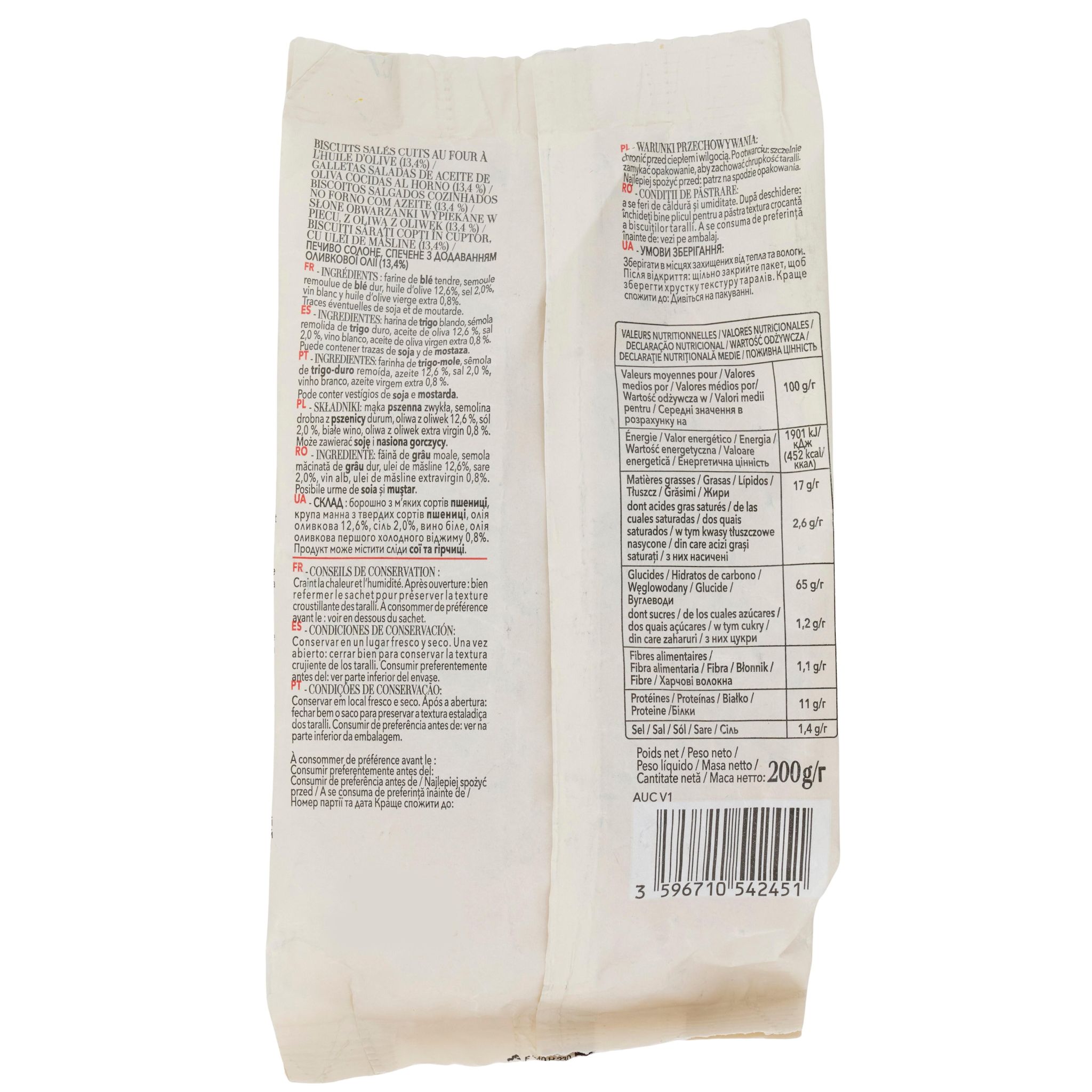 Voir la diapositive 2 : AUCHAN TAVOLA IN ITALIA Taralli classici 200g