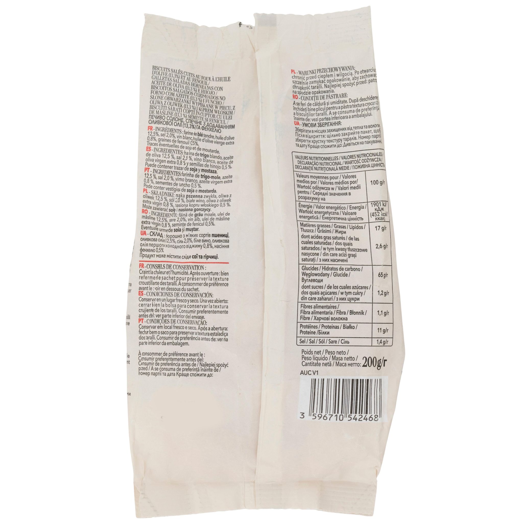 Voir la diapositive 2 : AUCHAN TAVOLA IN ITALIA Taralli au fenouil 200g