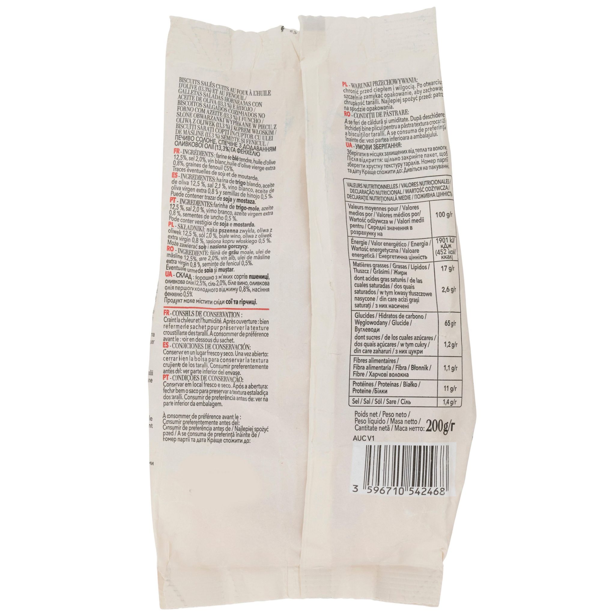 Voir la diapositive 3 : AUCHAN TAVOLA IN ITALIA Taralli au fenouil 200g