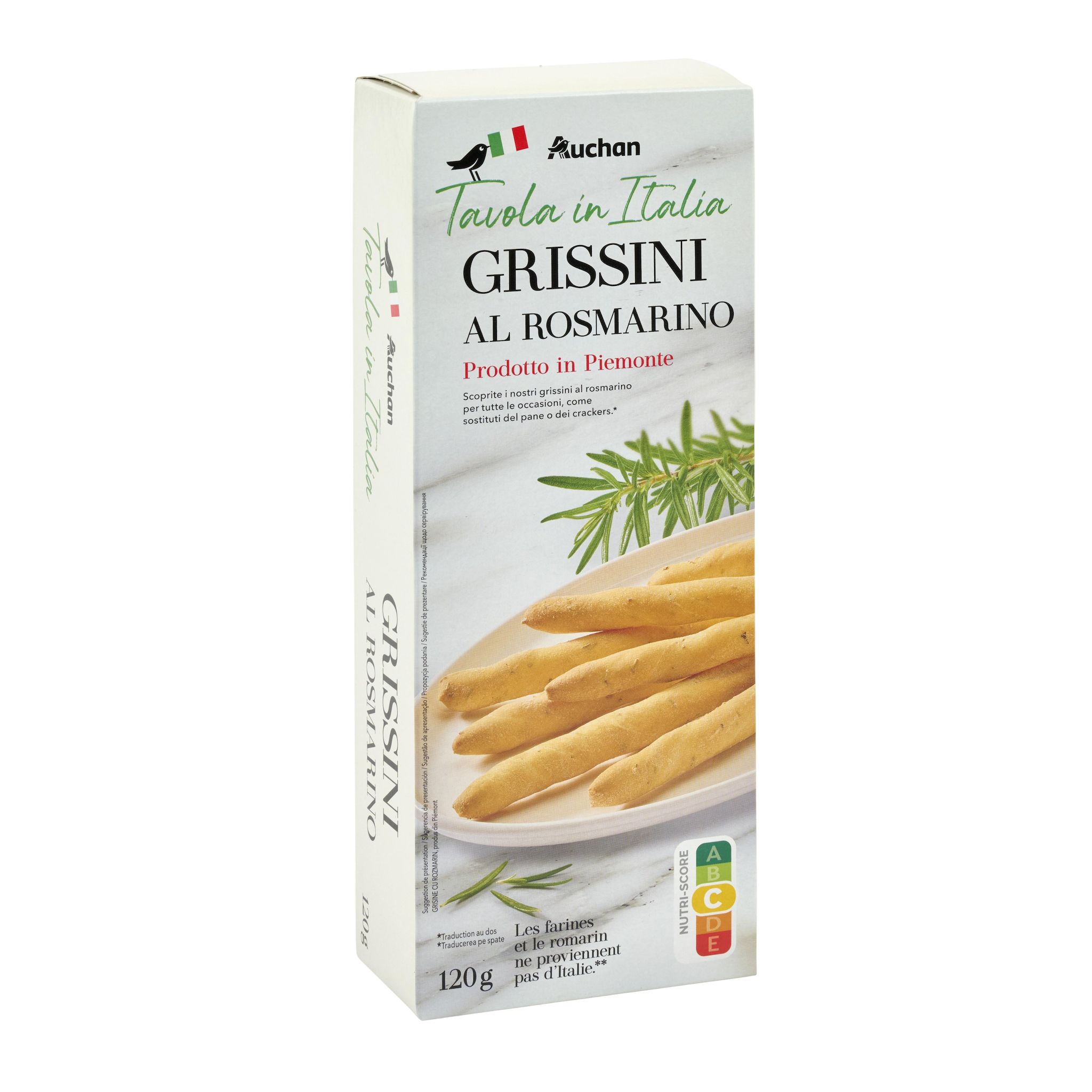 Voir la diapositive 4 : AUCHAN TAVOLA IN ITALIA Gressins au romarin 120g