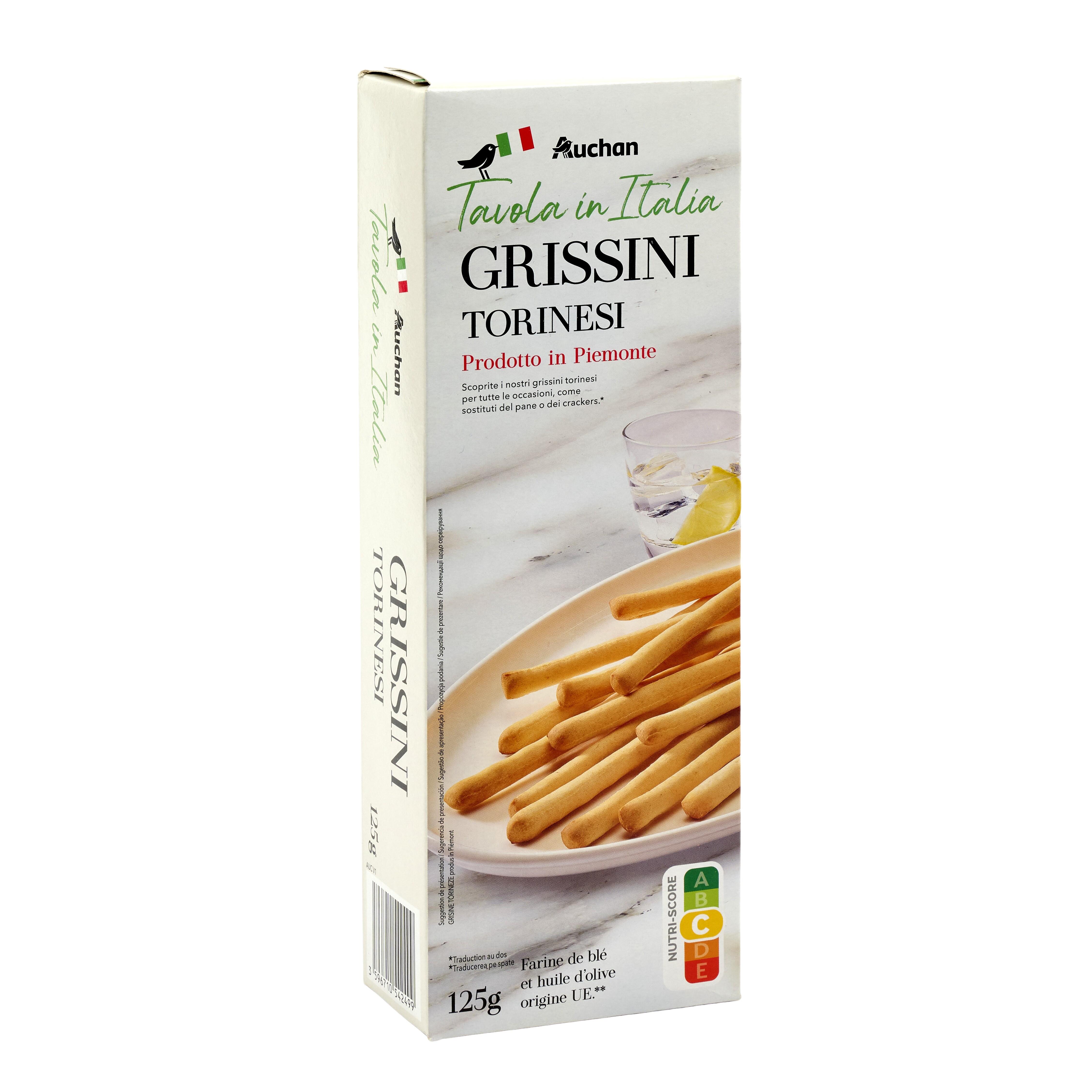 Voir la diapositive 2 : AUCHAN TAVOLA IN ITALIA Grissini Torinesi 125g