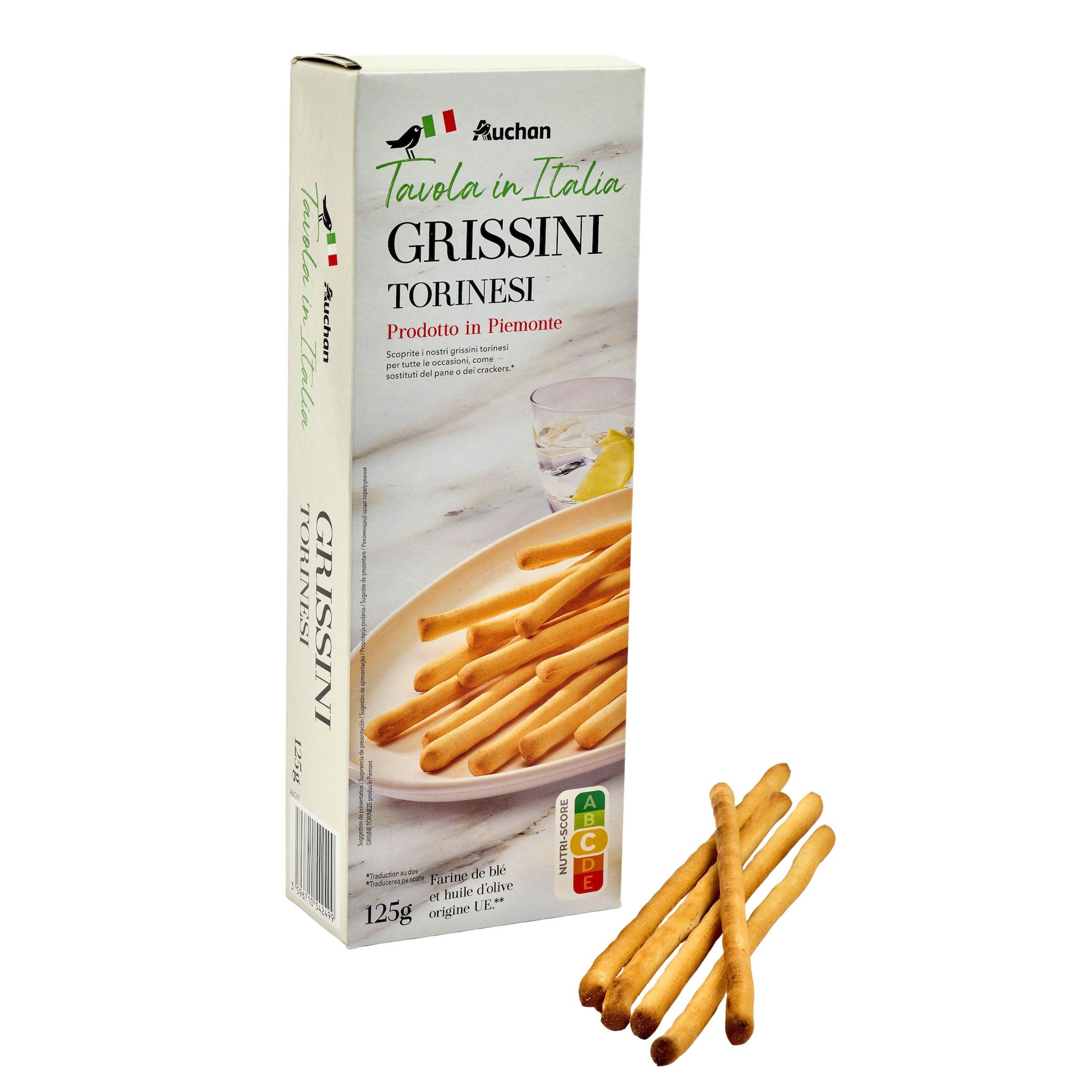 Voir la diapositive 3 : AUCHAN TAVOLA IN ITALIA Grissini Torinesi 125g