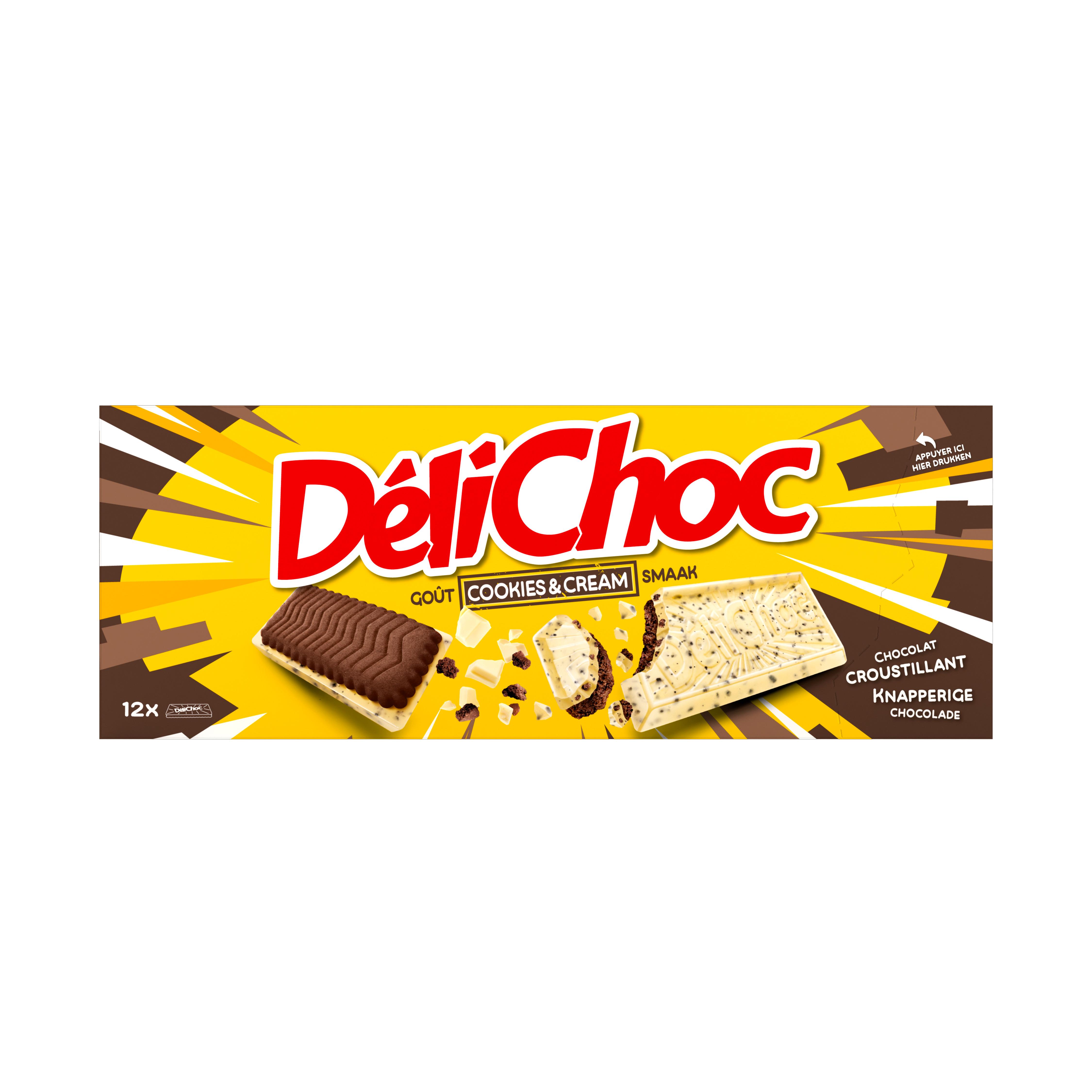 Voir la diapositive 2 : DELICHOC Biscuits Cookies et Cream ultra croustillants au chocolat 12 biscuits 150g