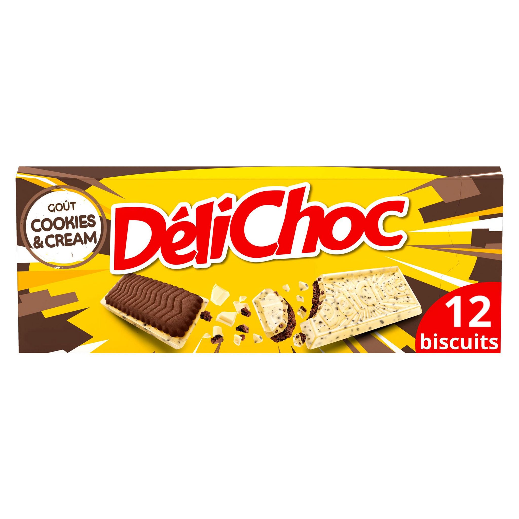 Voir la diapositive 2 : DELICHOC Biscuits Cookies et Cream ultra croustillants au chocolat 12 biscuits 150g