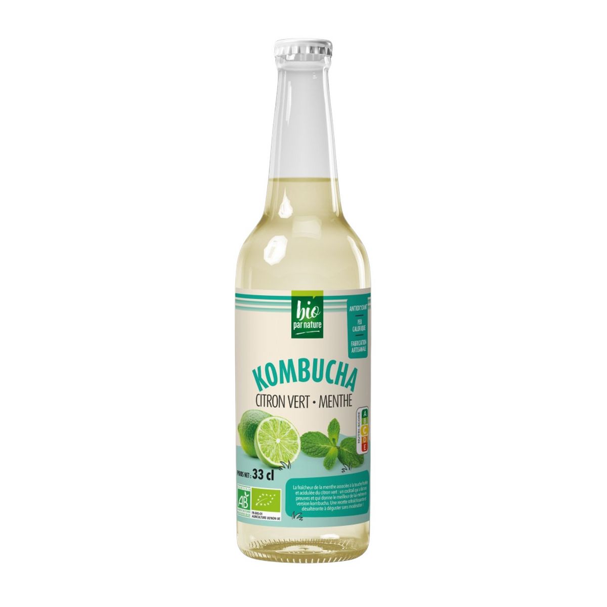 BIO PAR NATURE Kombucha au citron vert et menthe bio 33cl