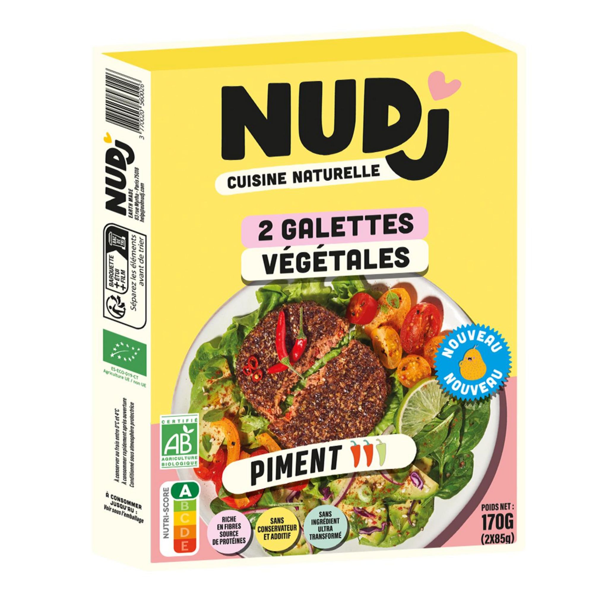 NUDJ Galettes végétales bio au piment 2 pièces 170g