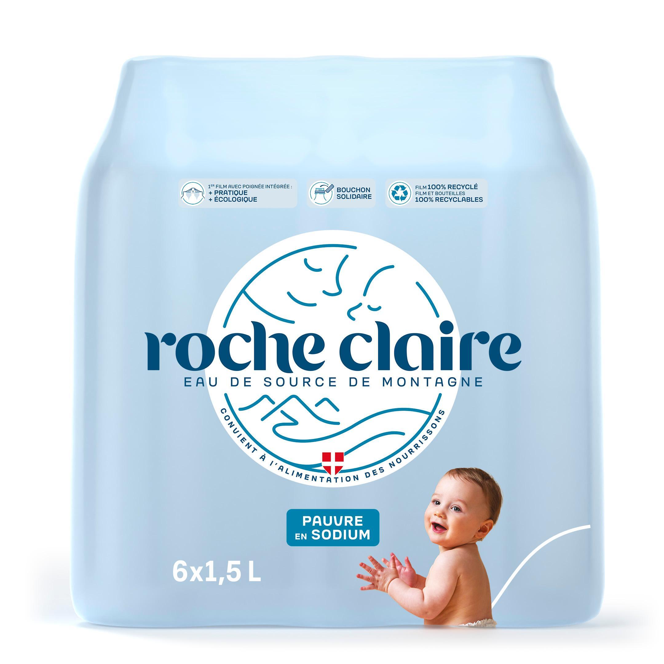 Voir la diapositive 2 : ROCHE CLAIRE Eau de source de montagne plate 6x1.5l