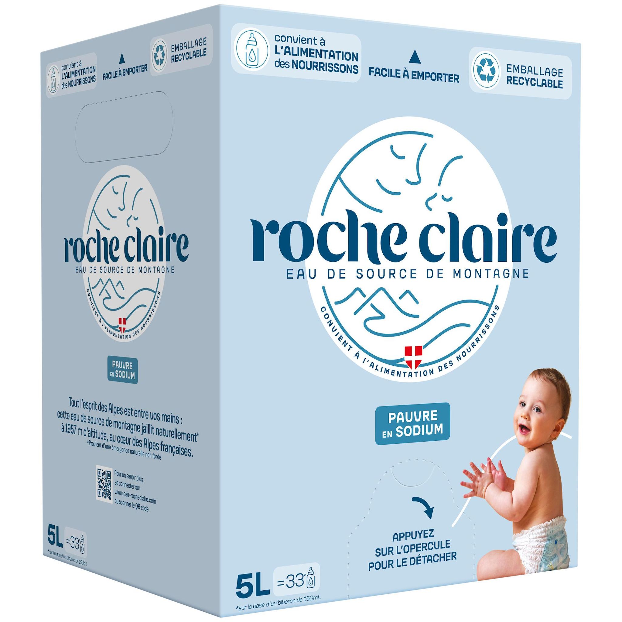 Voir la diapositive 2 : ROCHE CLAIRE Eau de source de montagne plate bib 5l