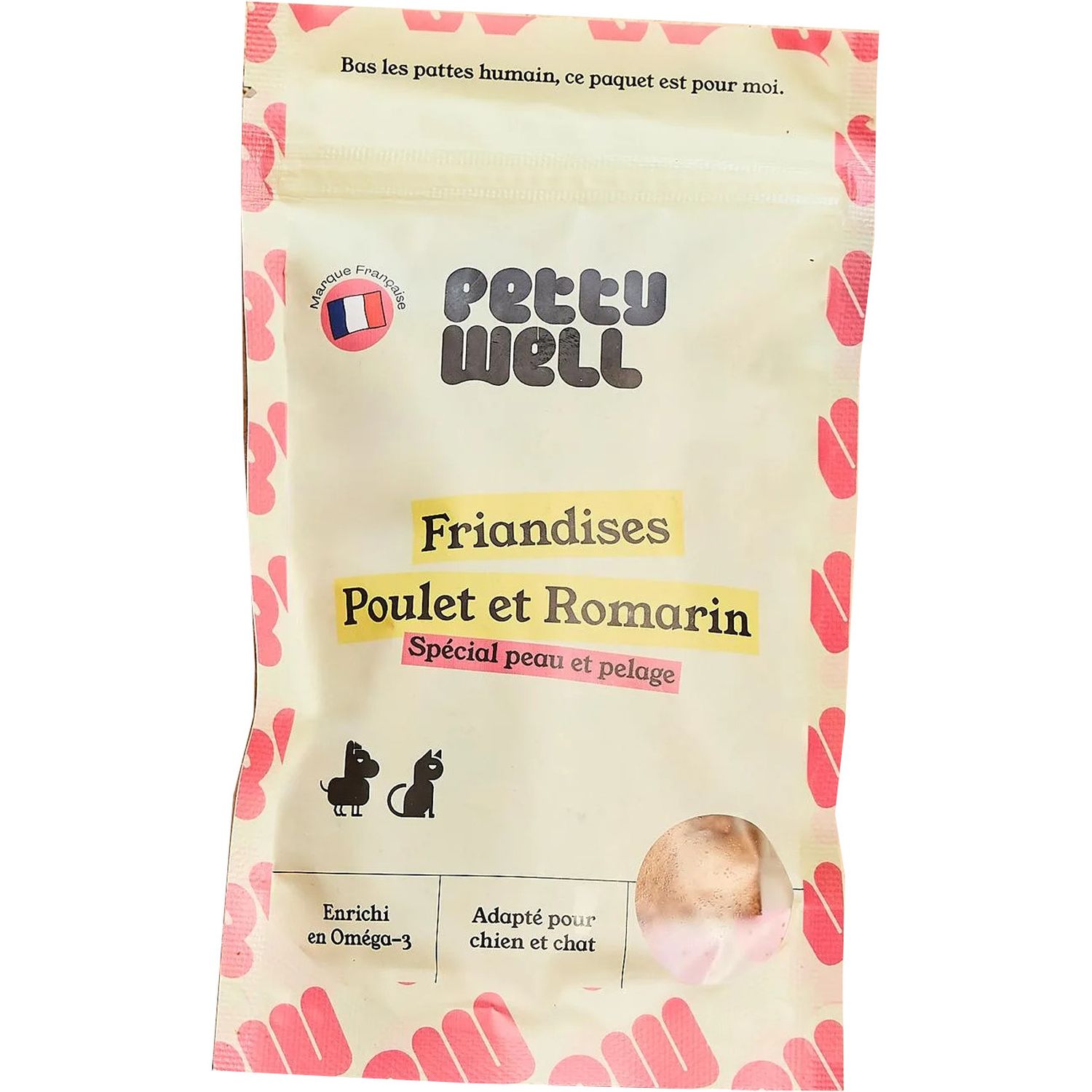 PETTY WELL Friandises poulet et romarin spécial peau et pelage pour chien et chat 70g
