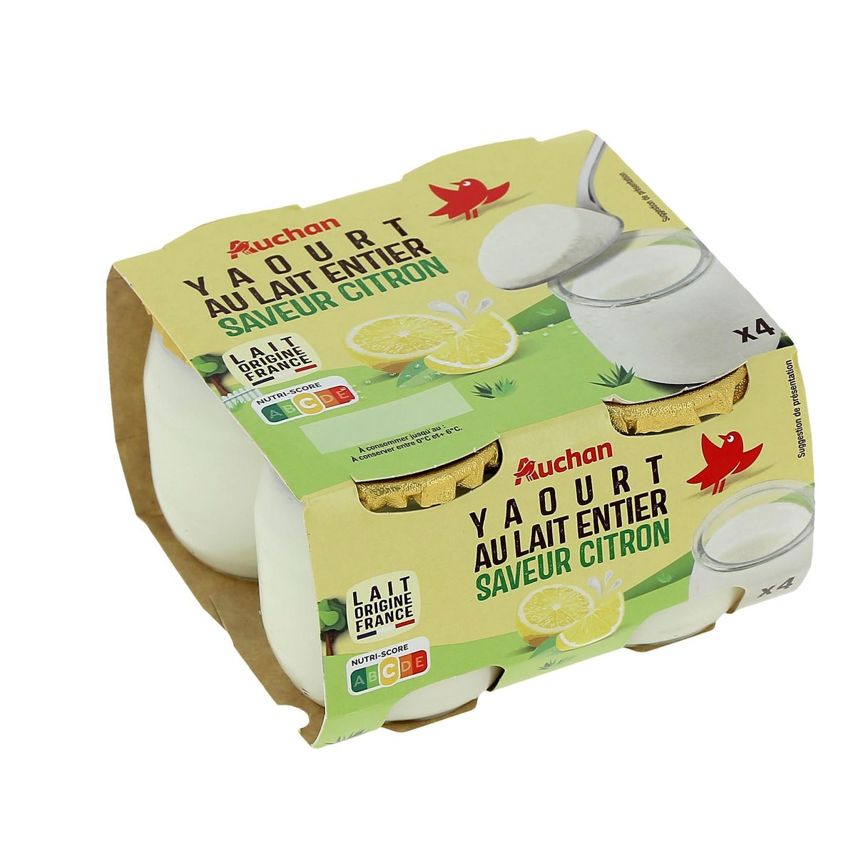 AUCHAN Yaourt au lait entier saveur citron 4x125g