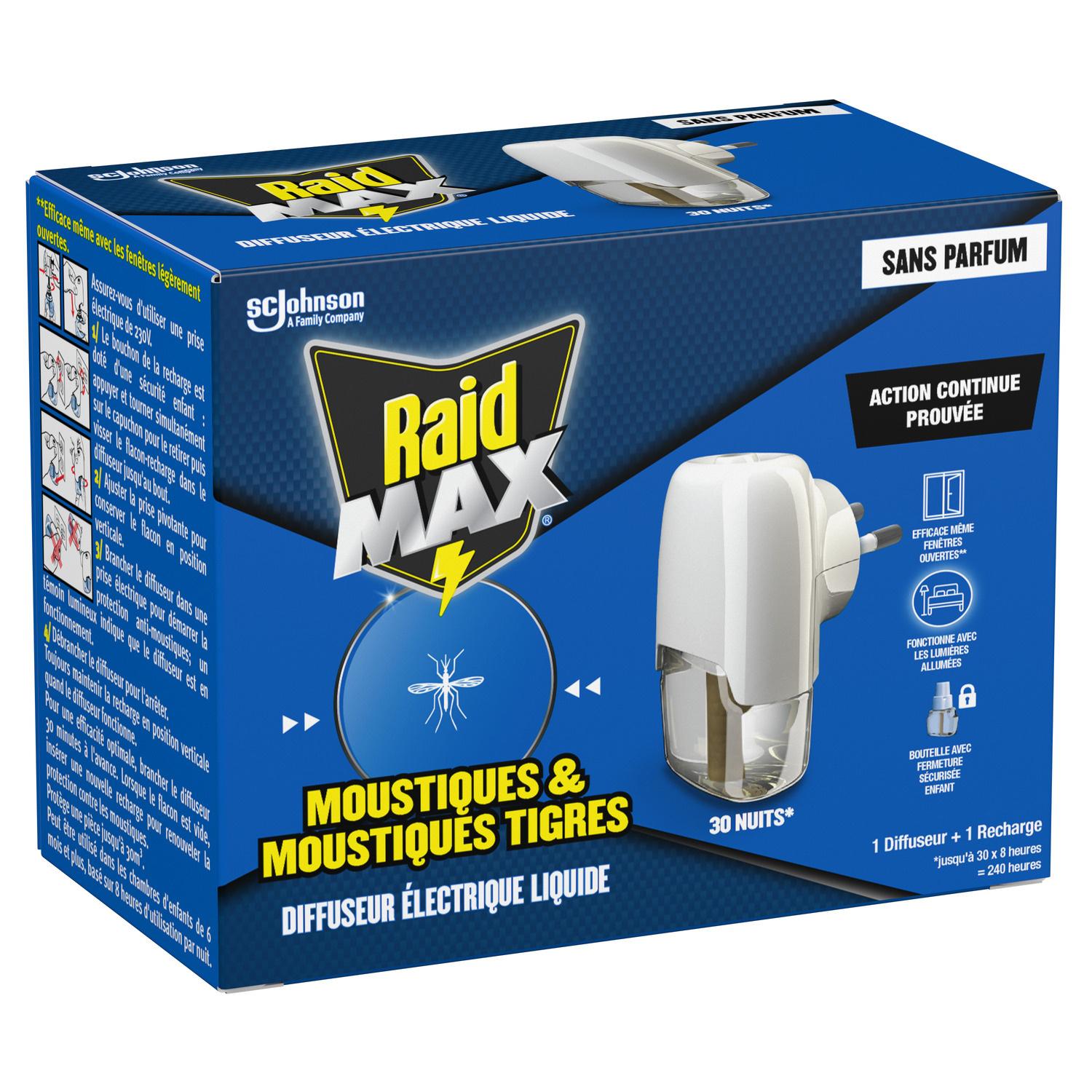 RAID Max Diffuseur électrique moustiques et moustiques tigres 30nuits TP18 21ml