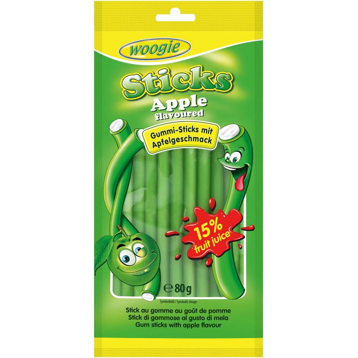 WOOGIE Sticks au gomme au goût de pomme 80g
