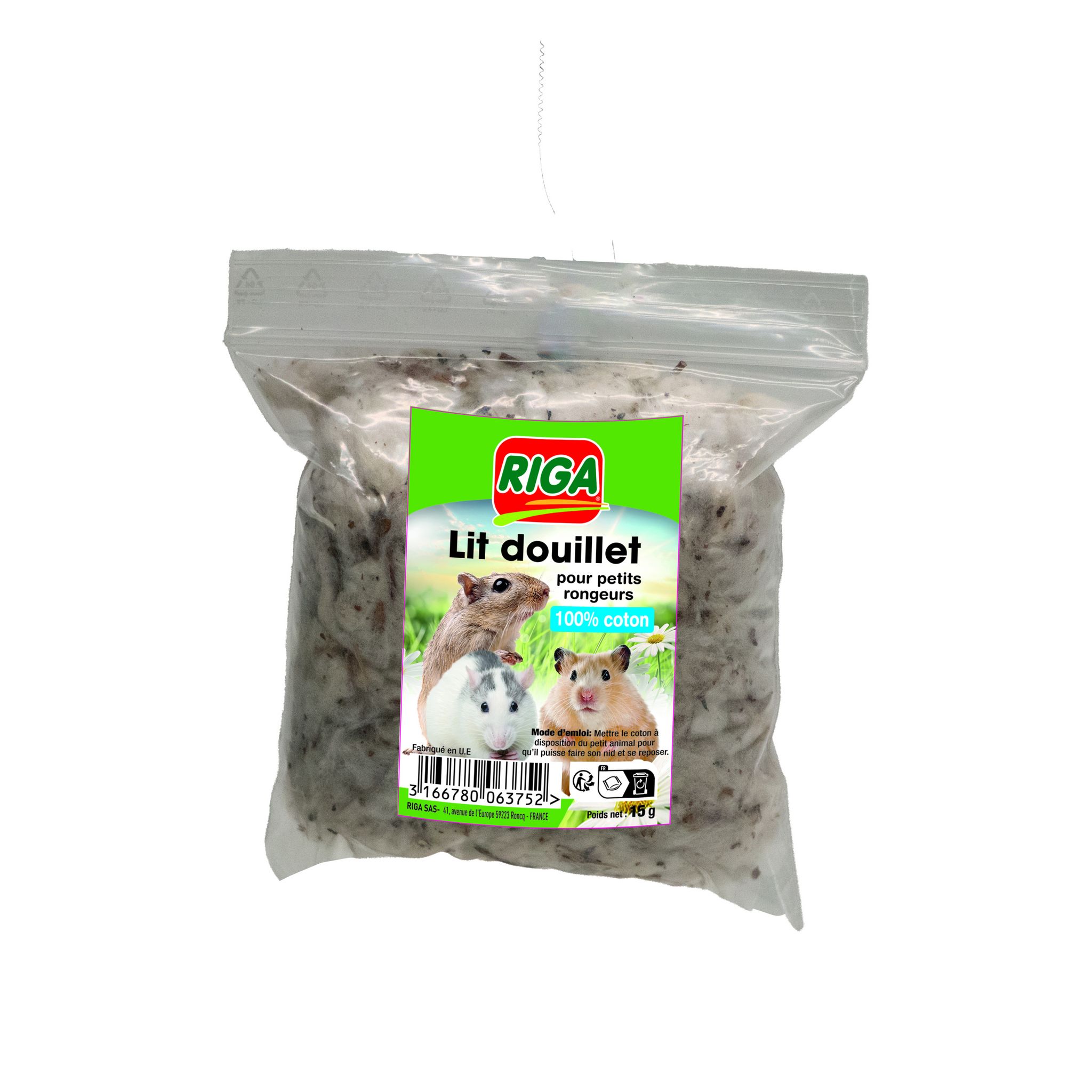 RIGA Lit douillet 100% coton pour petits rongeurs 15g