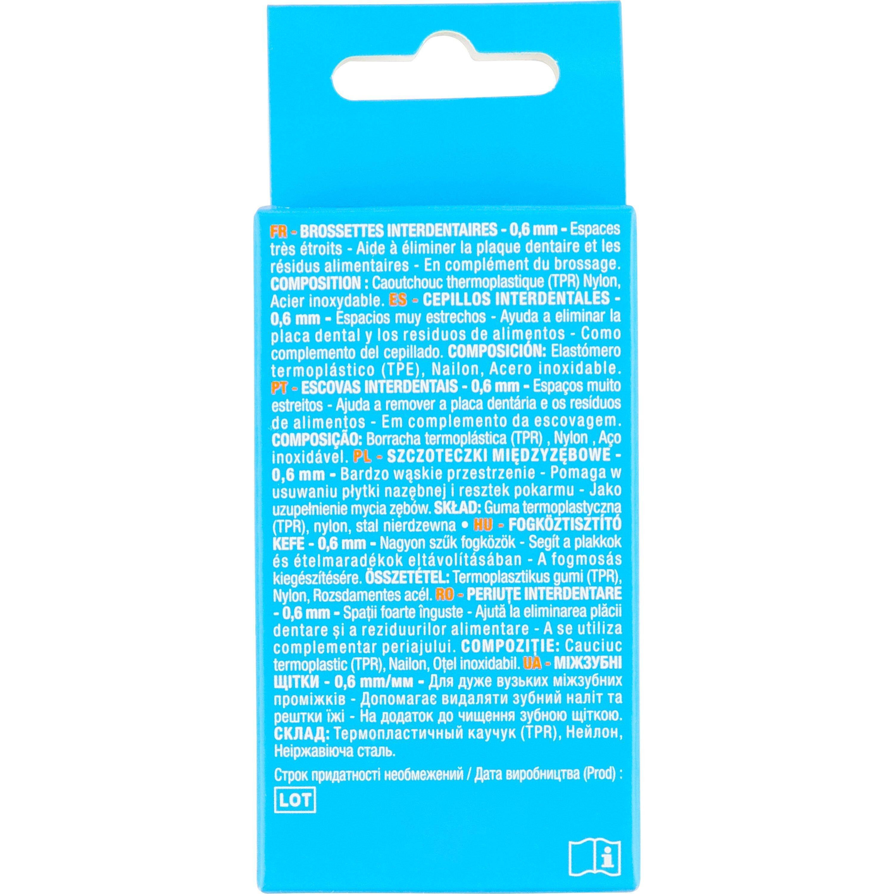 Voir la diapositive 2 : AUCHAN Brossettes interdentaires 0.6mm 6 brossettes+1 capot