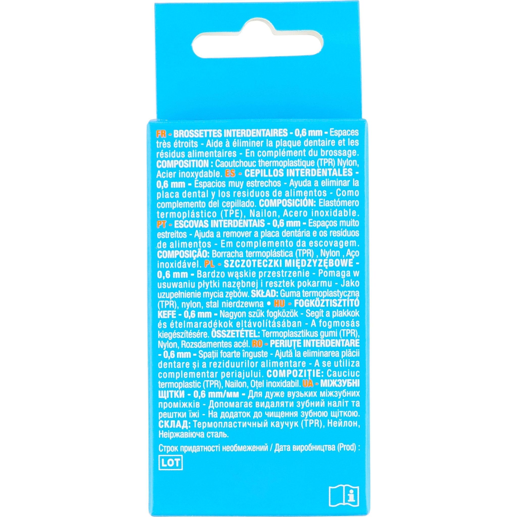 Voir la diapositive 2 : AUCHAN Brossettes interdentaires 0.6mm 6 brossettes+1 capot