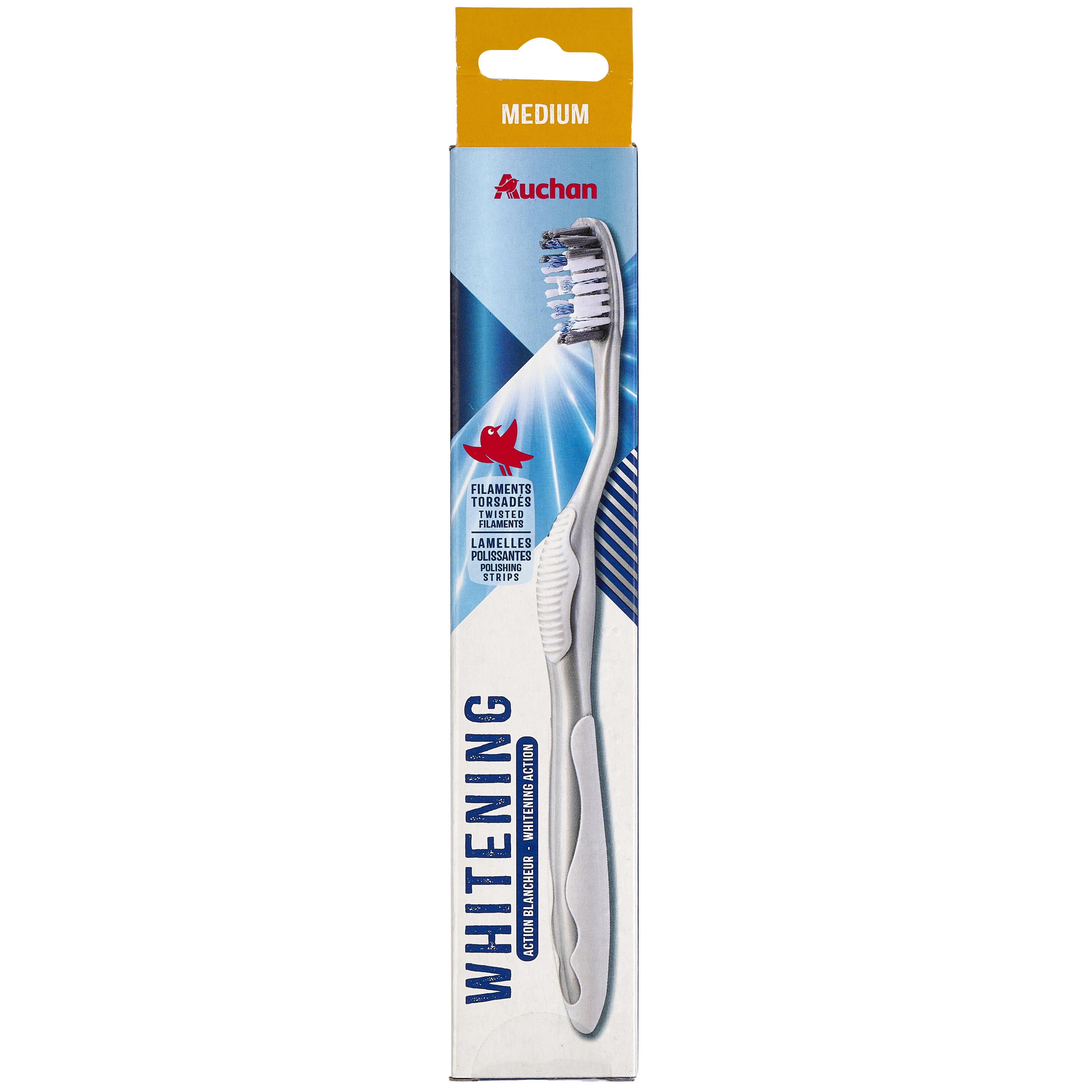 Voir la diapositive 2 : AUCHAN Brosse à dents blancheur médium 2 pièces