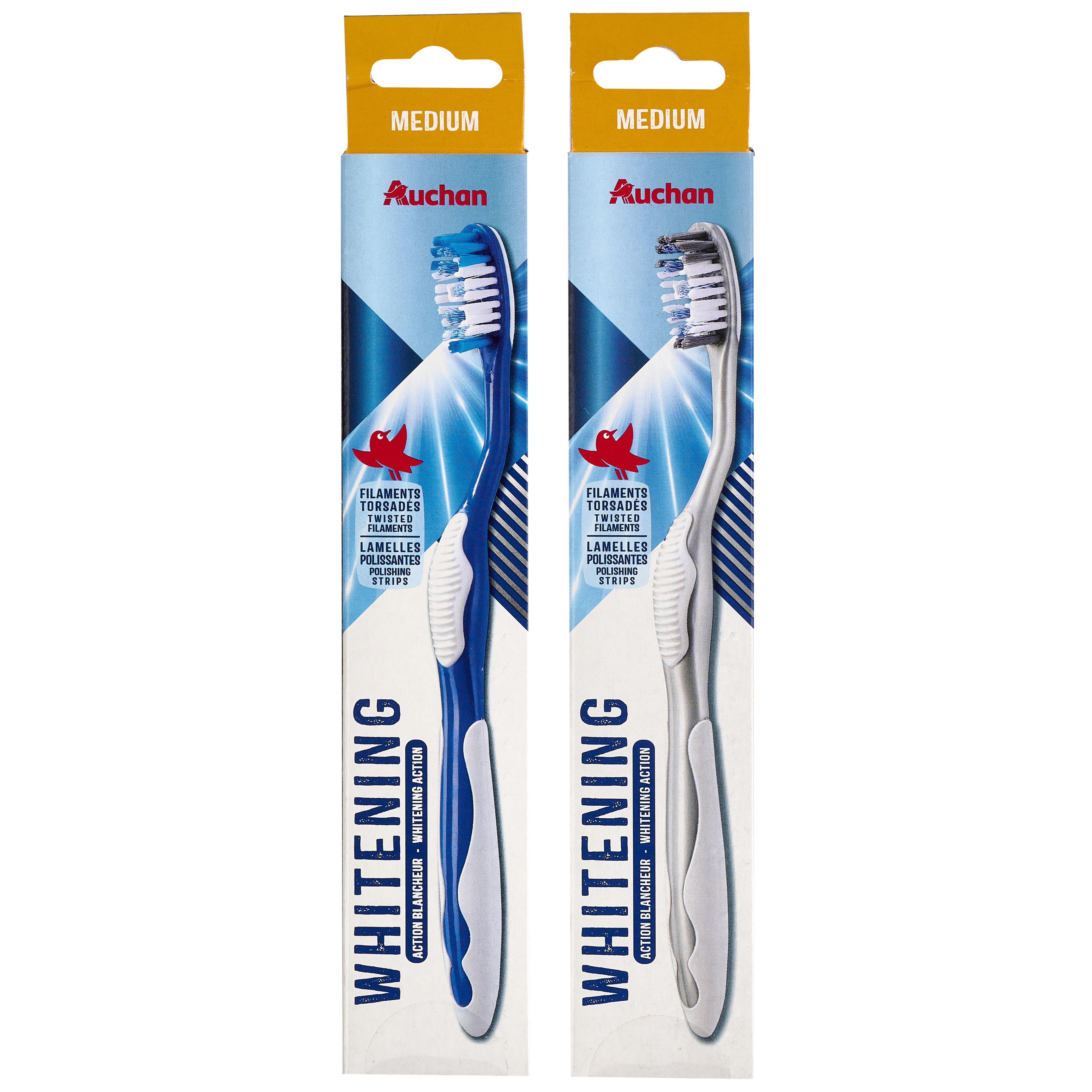 Voir la diapositive 3 : AUCHAN Brosse à dents blancheur médium 2 pièces
