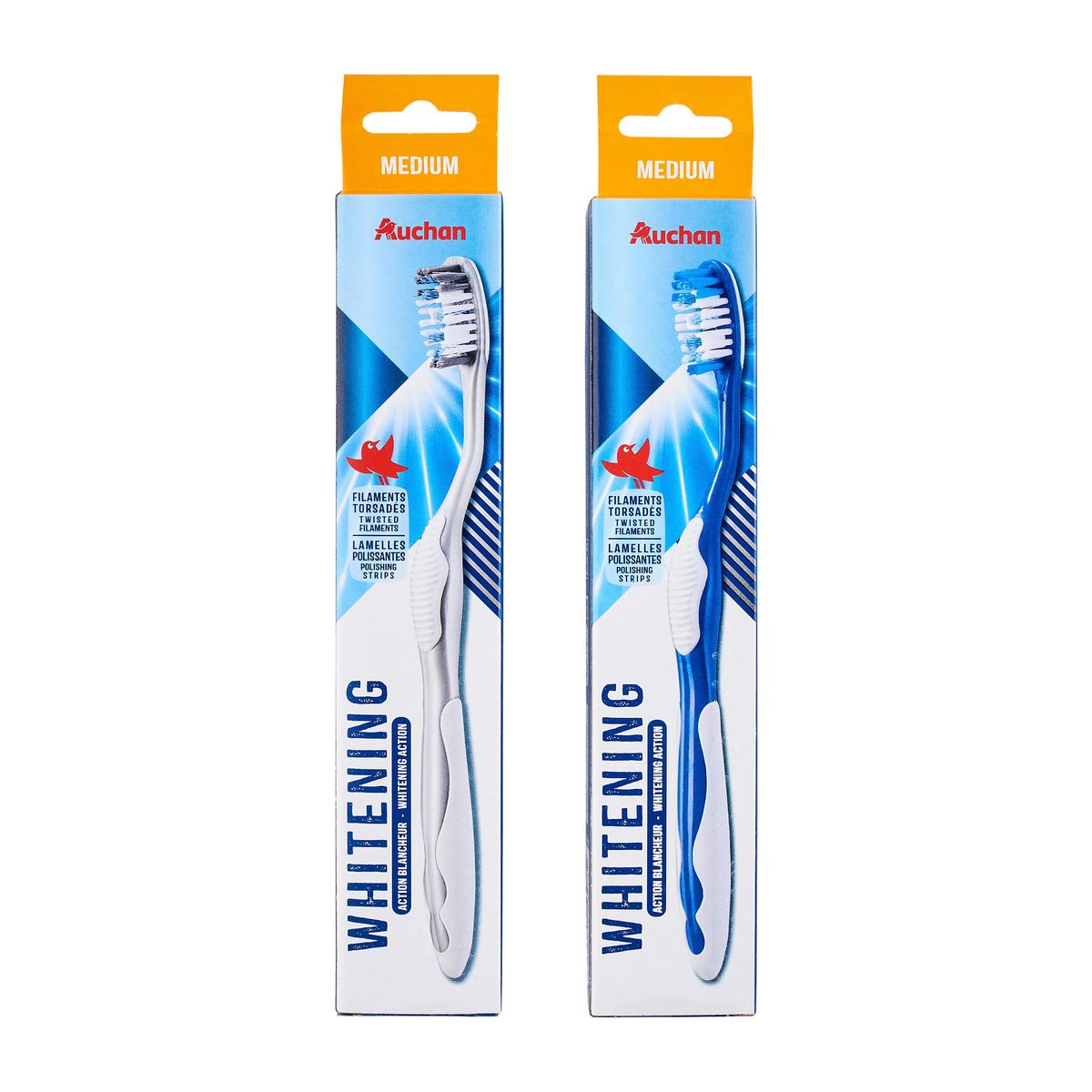 AUCHAN Brosse à dents blancheur médium 2 pièces