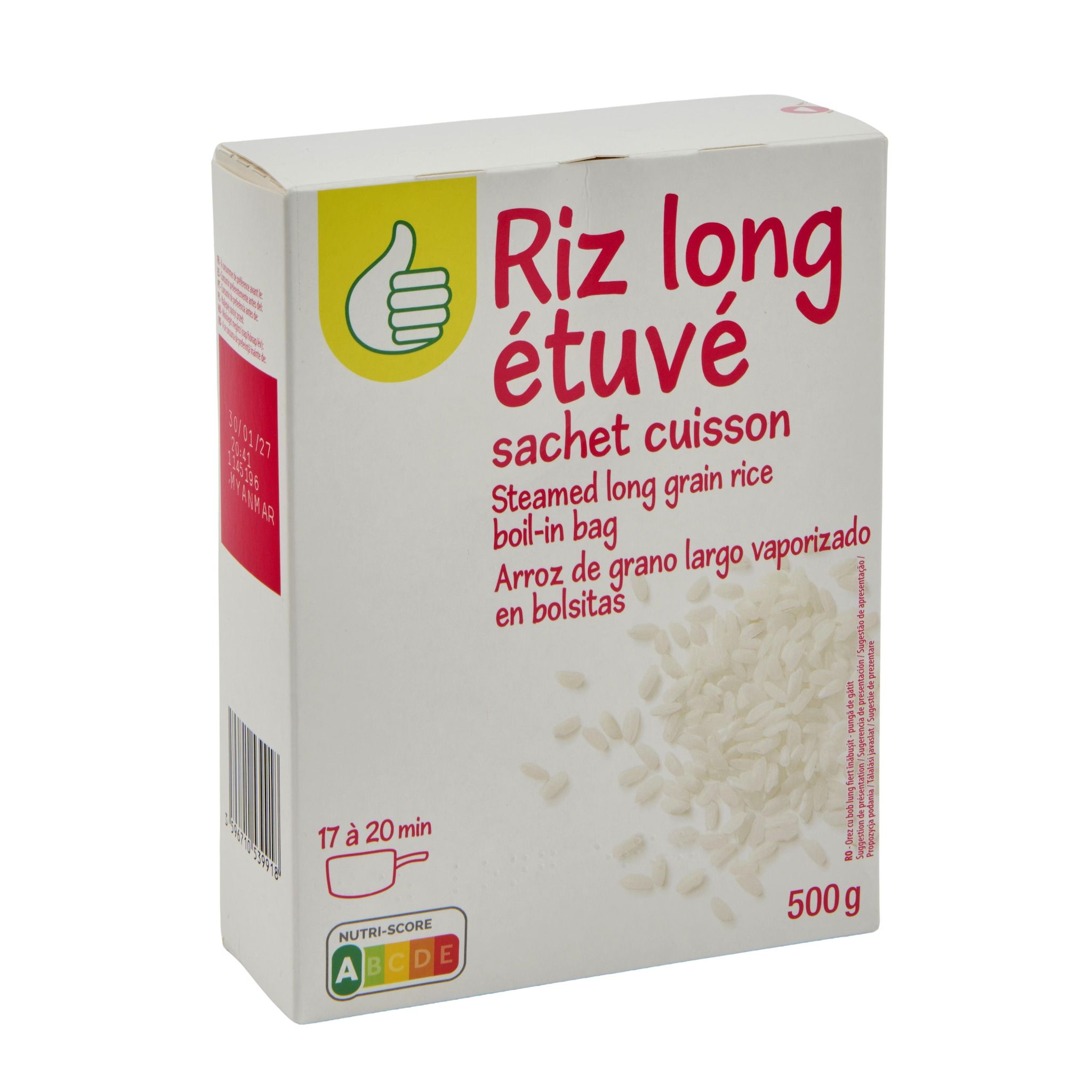 Voir la diapositive 2 : POUCE Riz long étuvé sachet cuisson 4x125g 500g