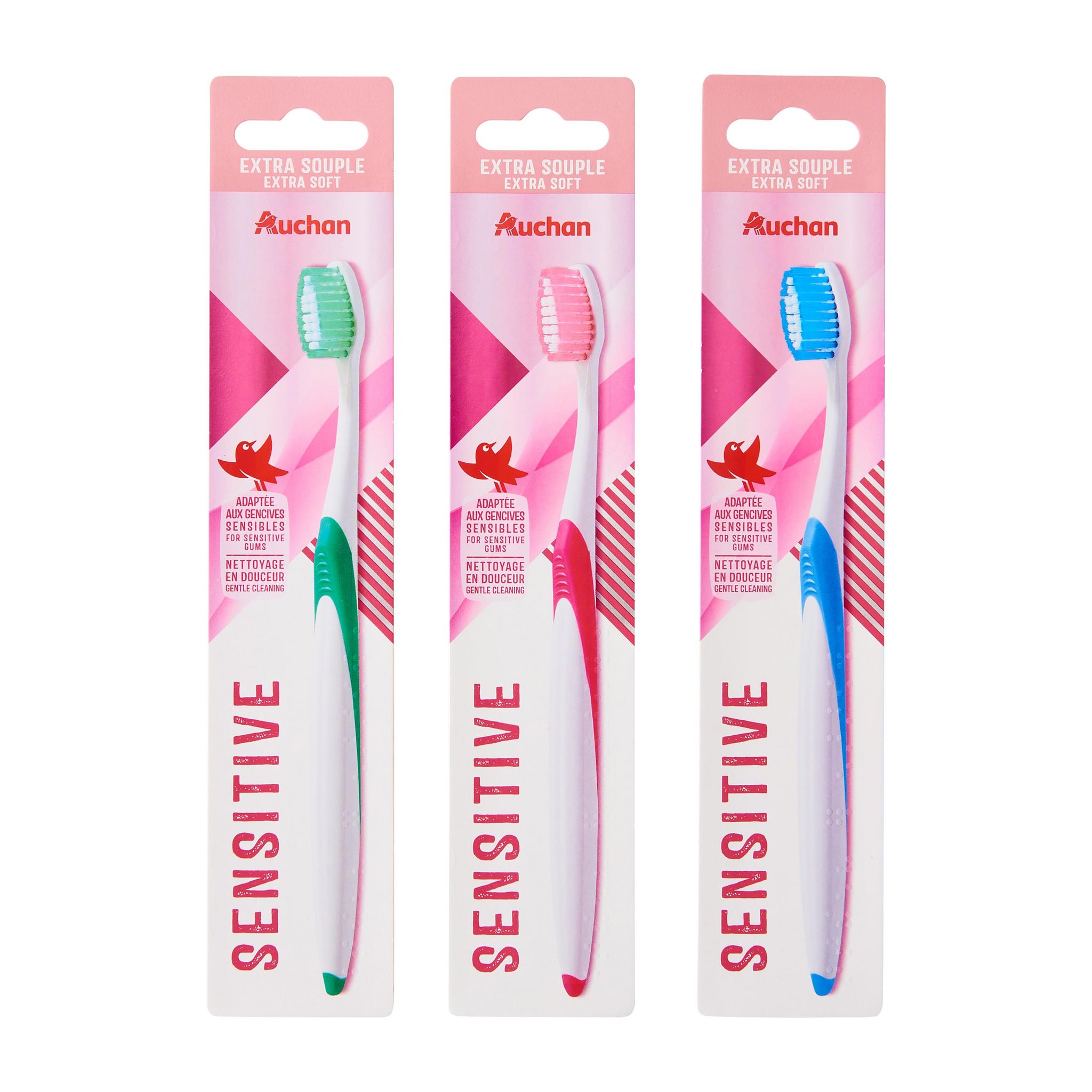 Voir la diapositive 2 : AUCHAN Brosse à dents sensitive extra souple 1 brosse à dents