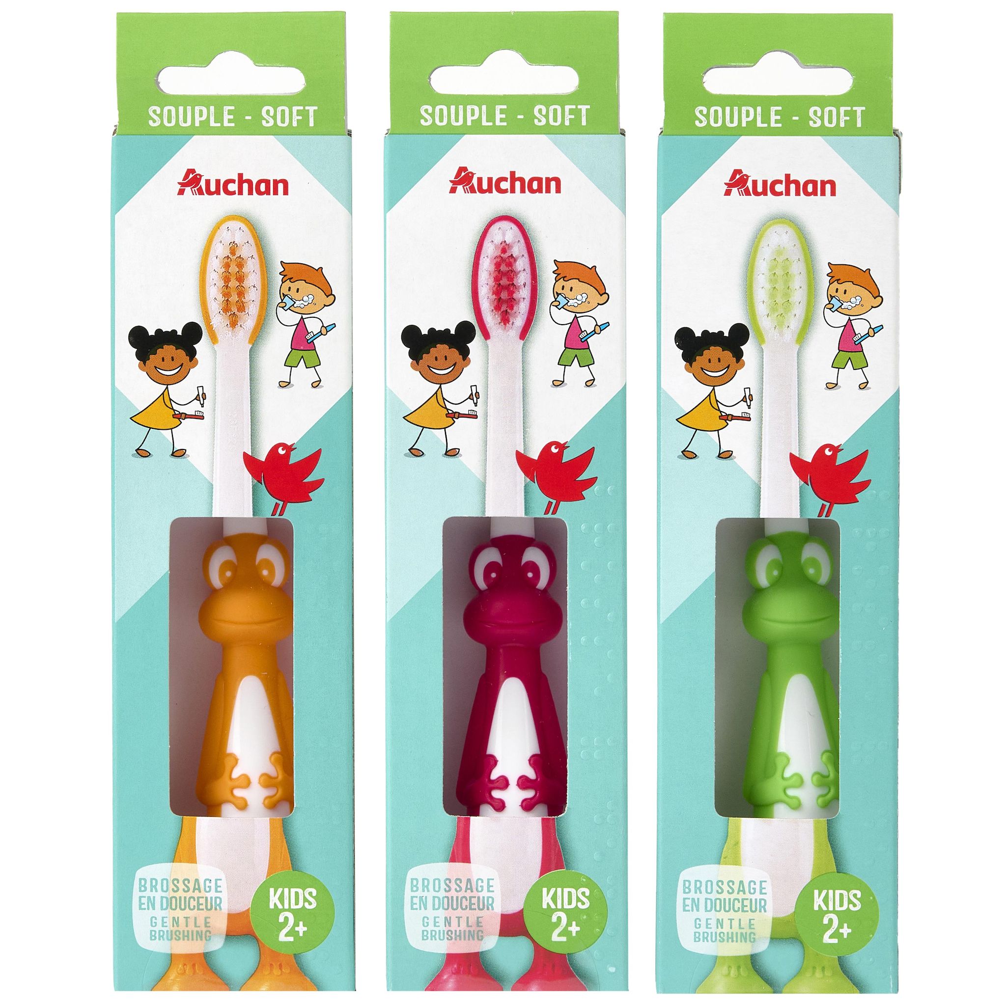 Voir la diapositive 4 : AUCHAN Brosse à dents kids 2+ grenouille souple 1 pièce