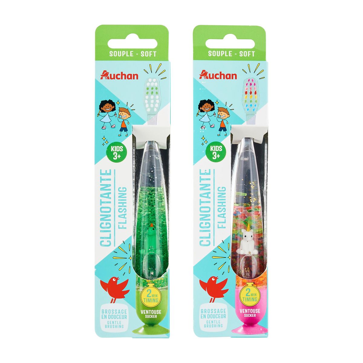 AUCHAN Brosse à dents kids 3+ clignotante souple 1 pièce