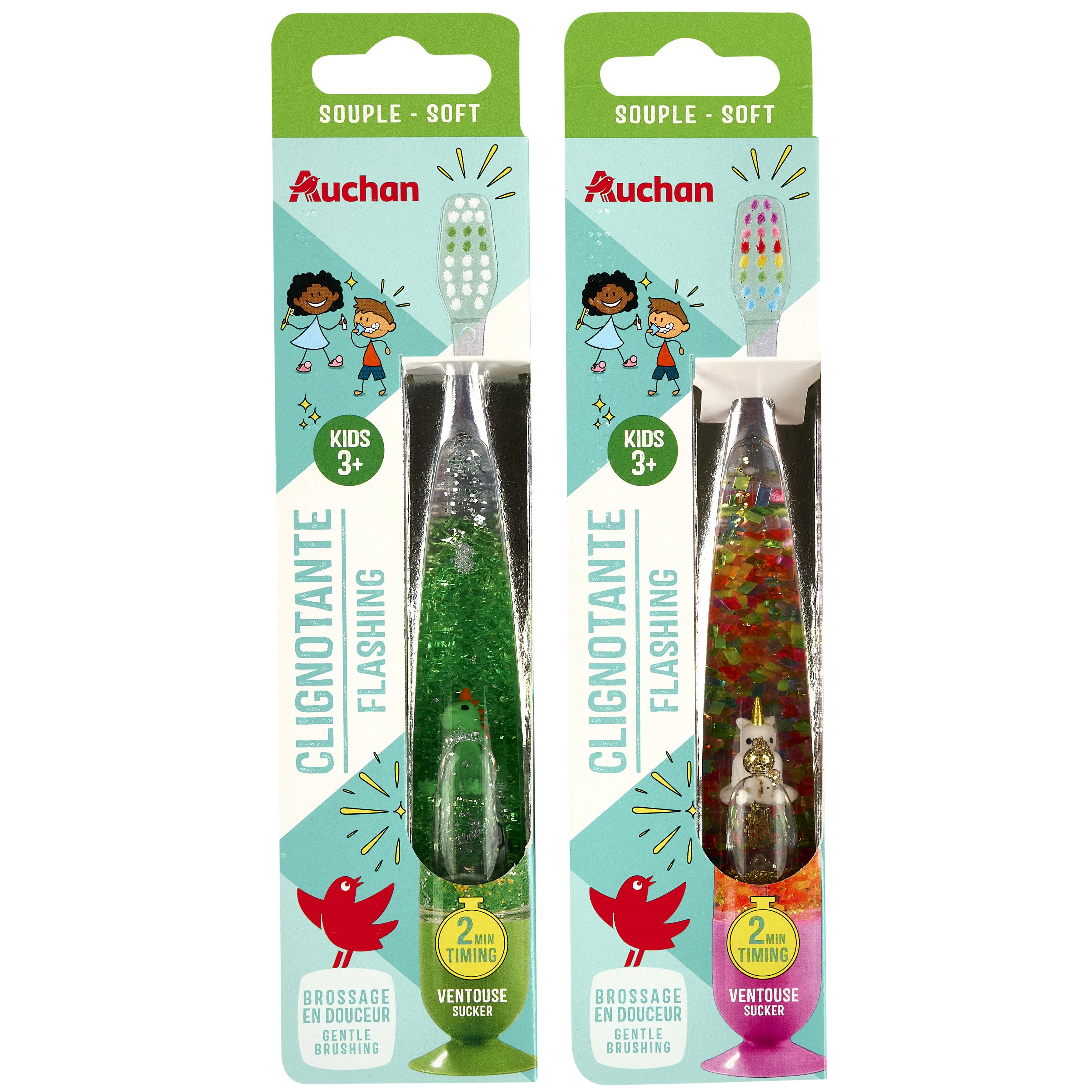 Voir la diapositive 4 : AUCHAN Brosse à dents kids 3+ clignotante souple 1 pièce