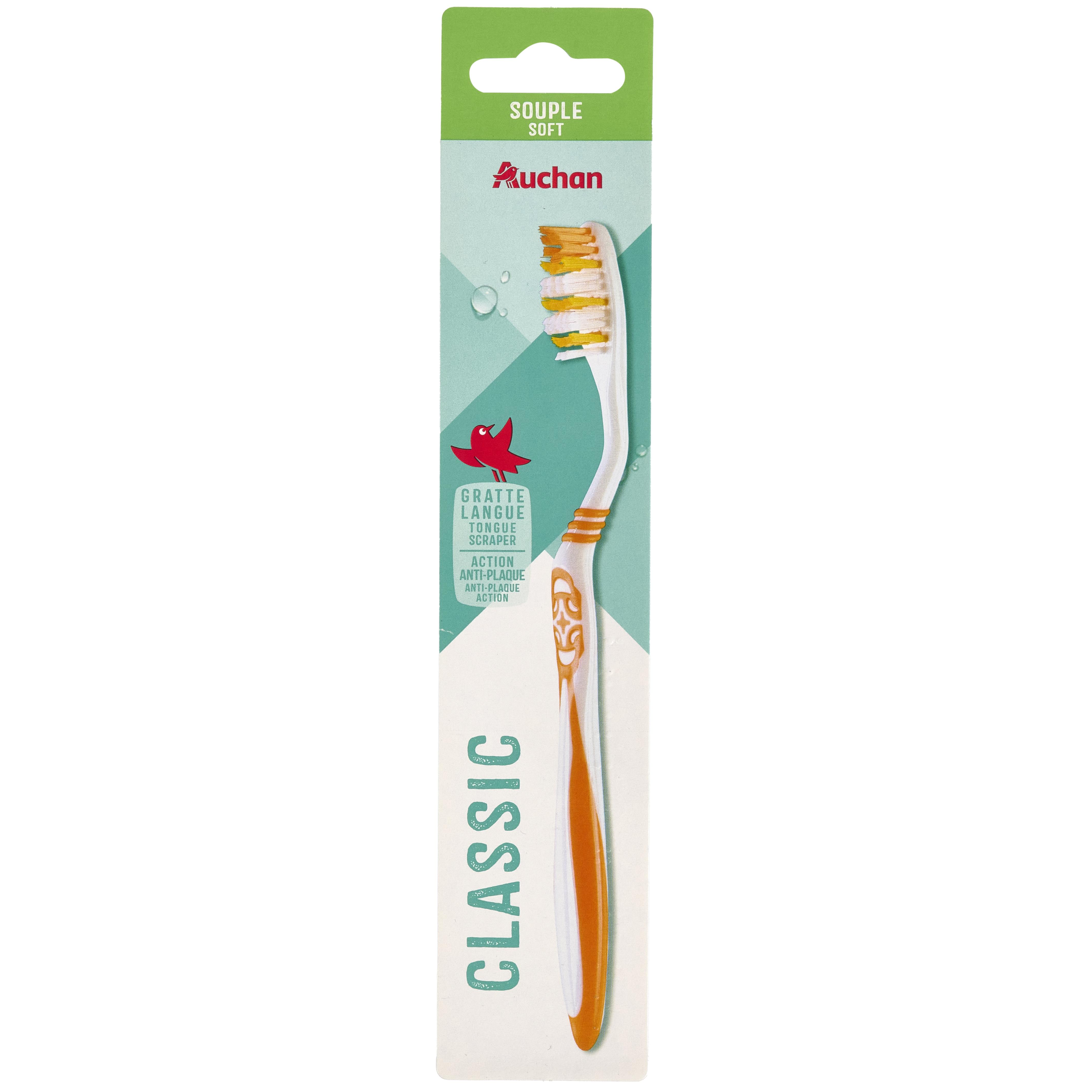 Voir la diapositive 2 : AUCHAN Brosse à dents classic souple 1 pièce