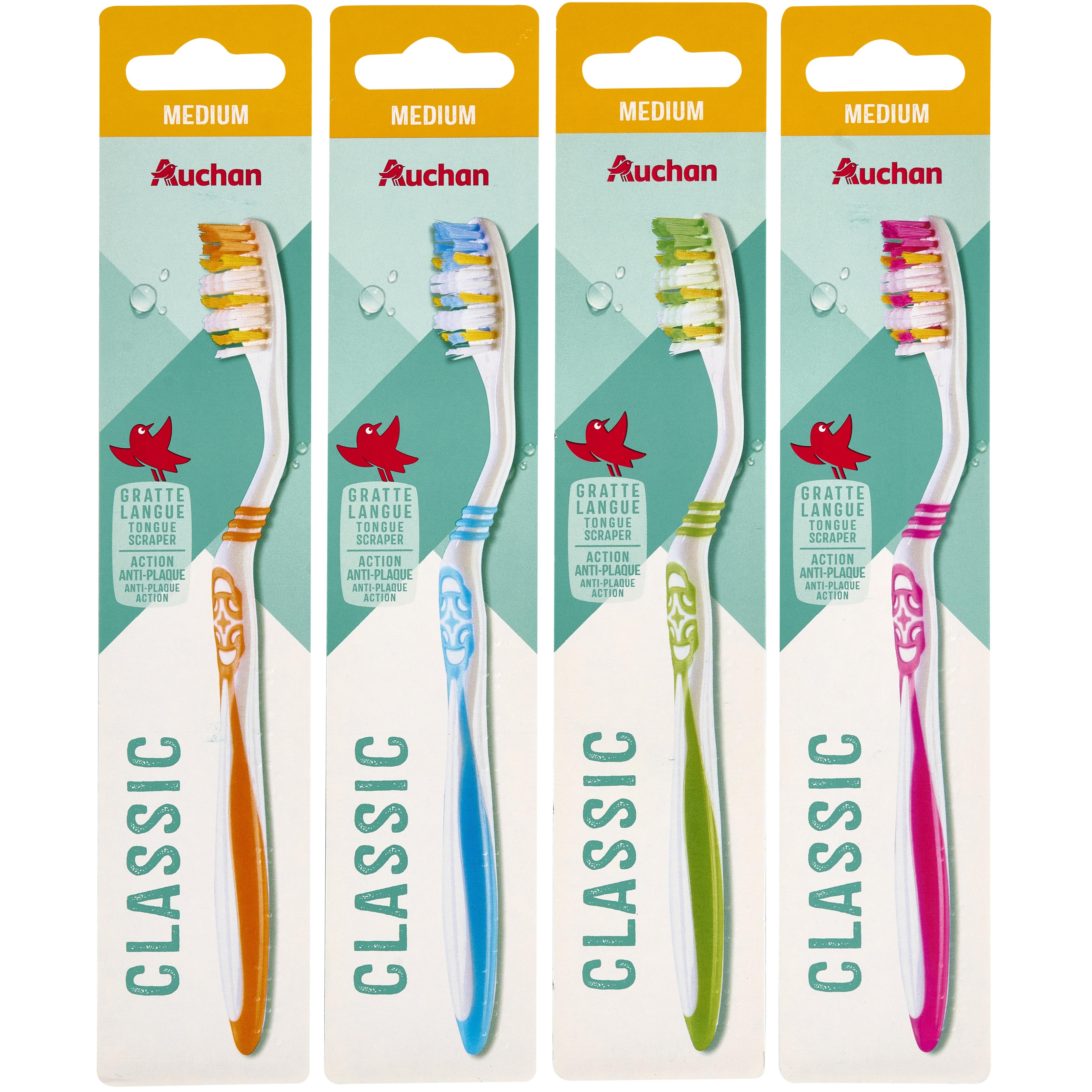 Voir la diapositive 2 : AUCHAN Brosses à dents classic medium 1 pièce