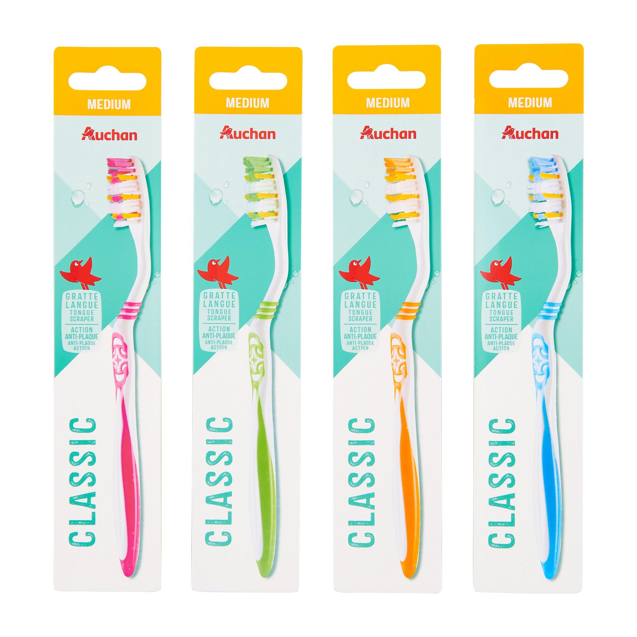 Voir la diapositive 3 : AUCHAN Brosses à dents classic medium 1 pièce