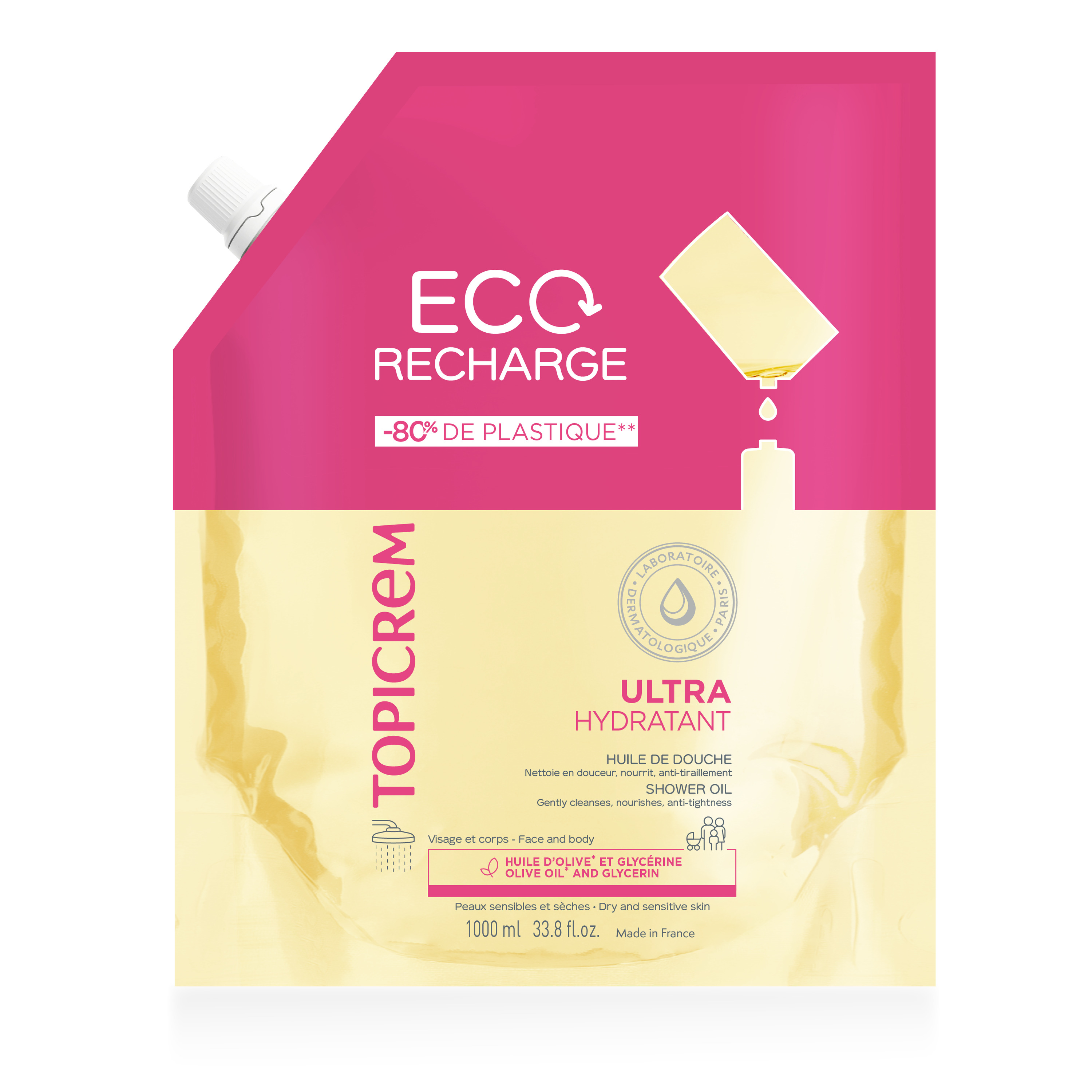 TOPICREM Ultra Hydratant Huile de douche éco recharge 1l
