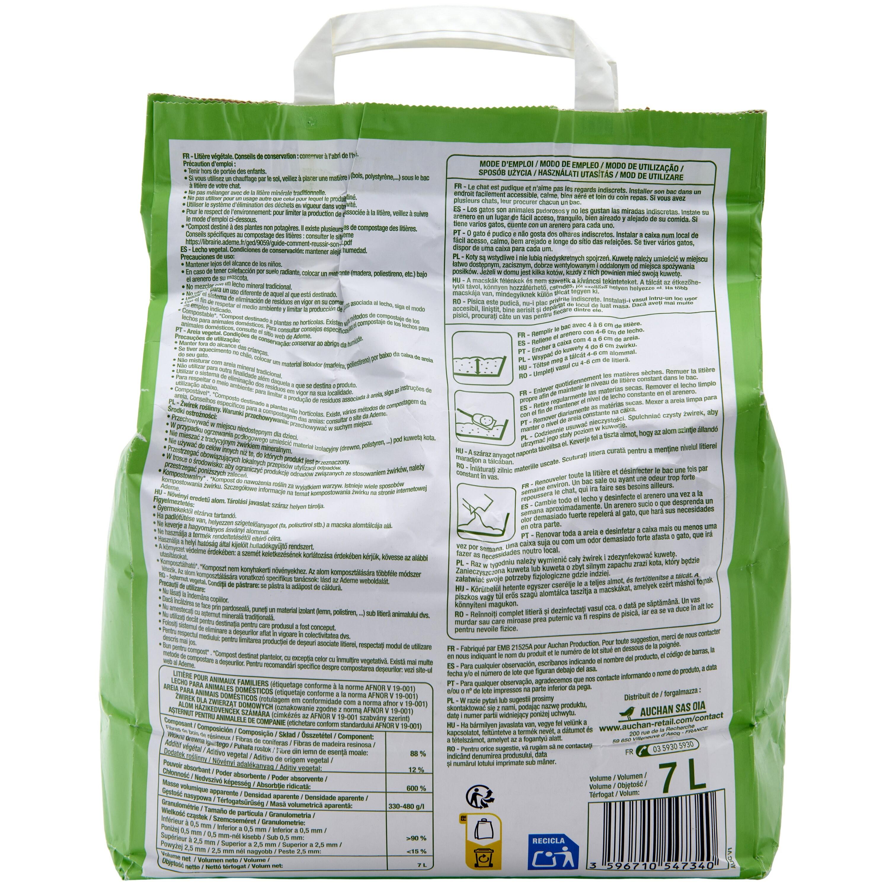 Voir la diapositive 2 : AUCHAN Litière agglomérante végétale compostable 7l