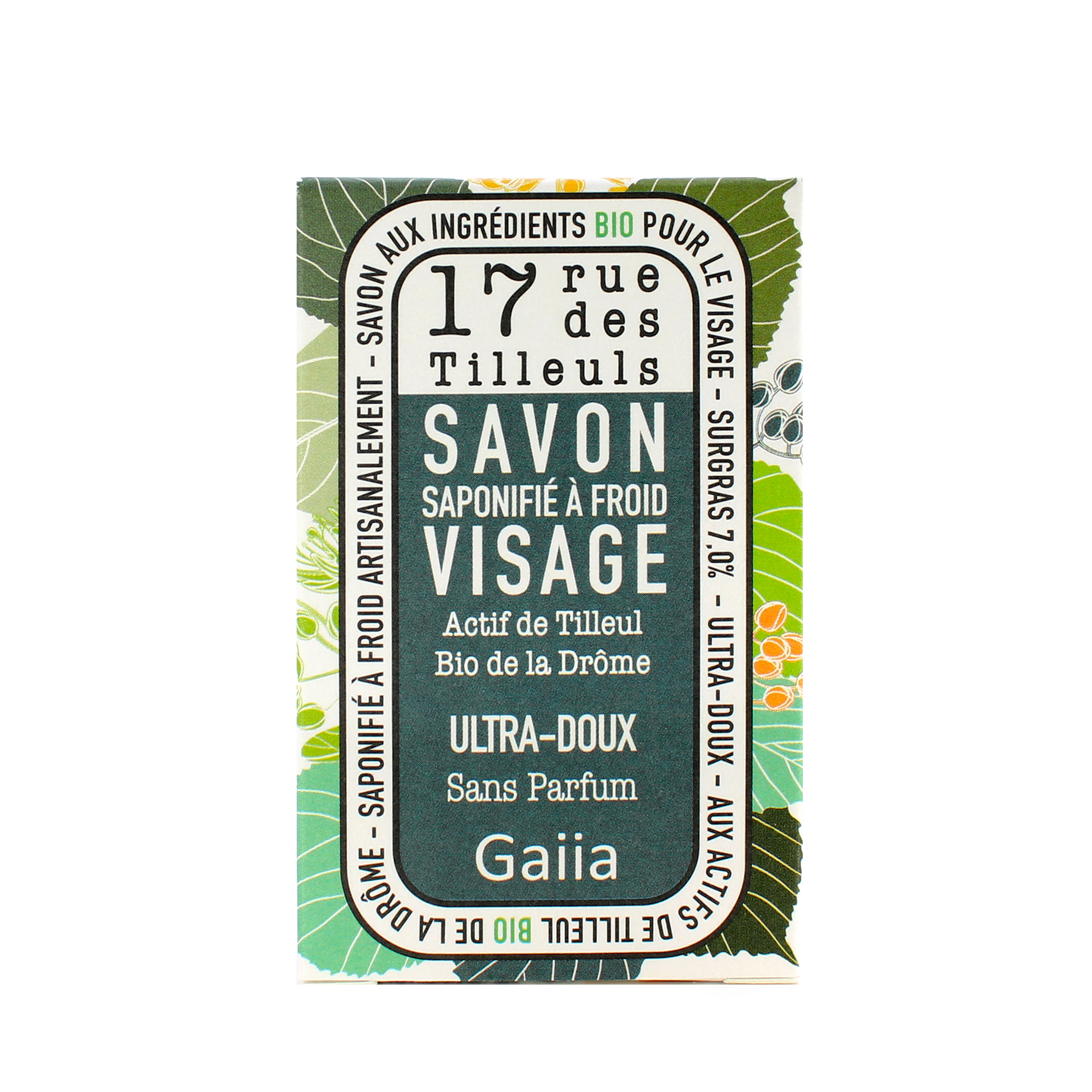 GAIIA Savon visage ultra doux sans parfum actif de tilleul bio de la Drôme saponifié à froid 100g