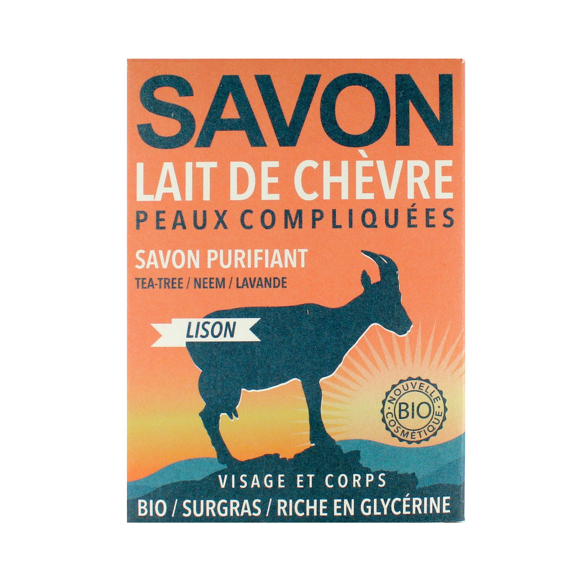 GAIIA Savon visage et corps lait de chèvre Lison peaux compliquées savon purifiant 150g