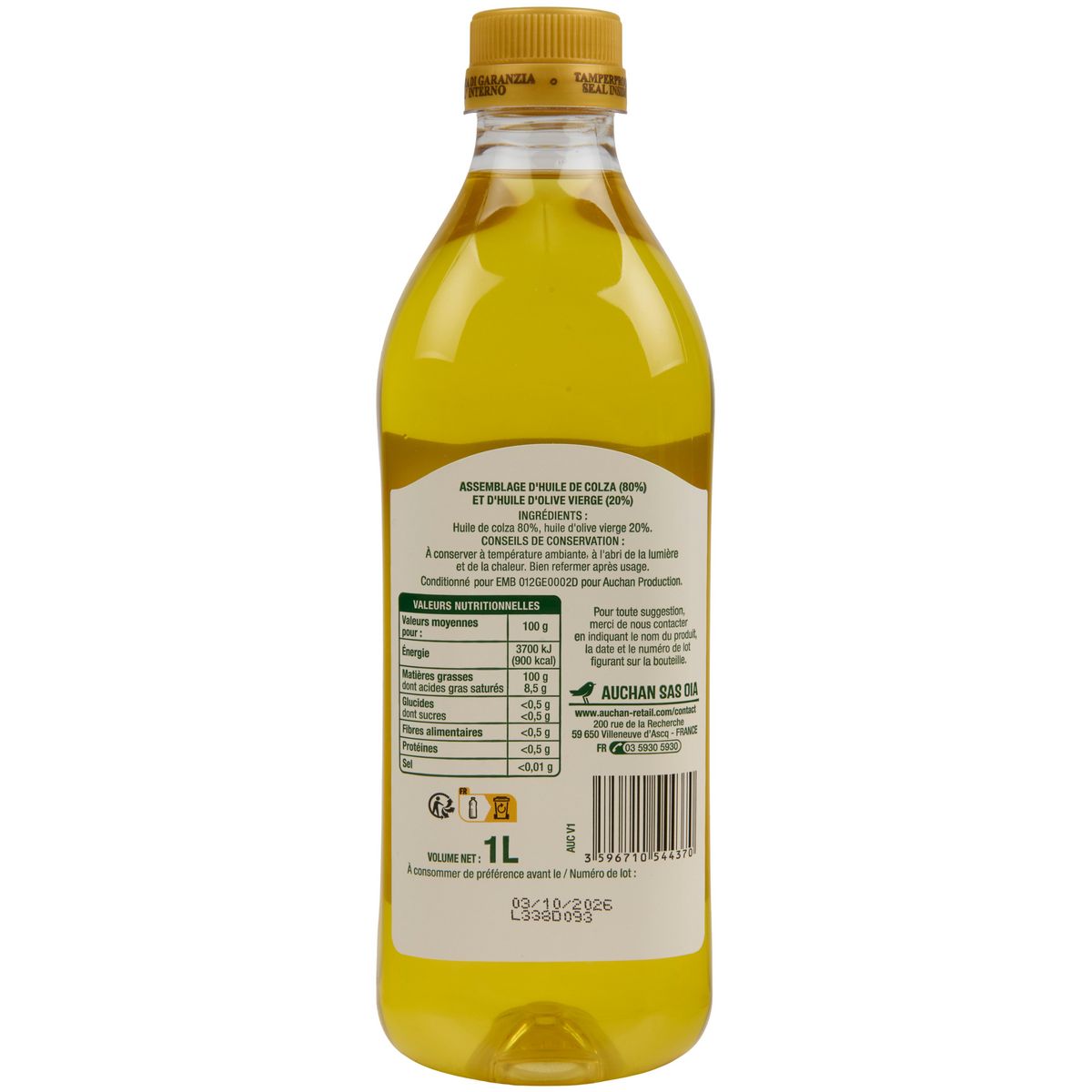 AUCHAN Mélange huile colza et olive 1l