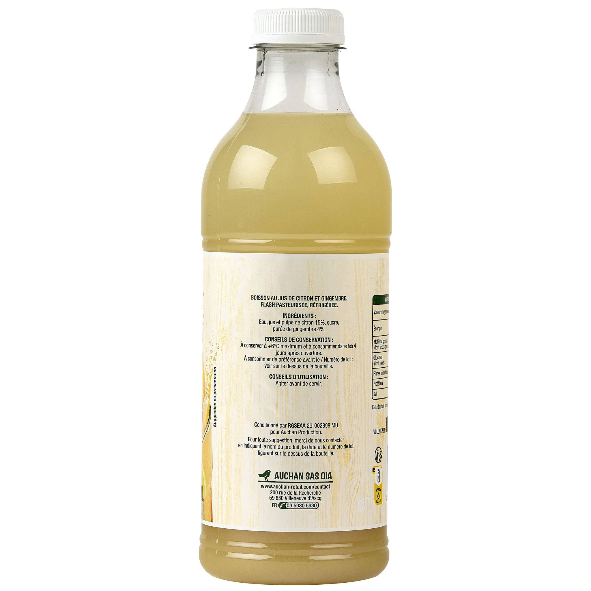 Voir la diapositive 3 : AUCHAN Citronnade au gingembre 1l