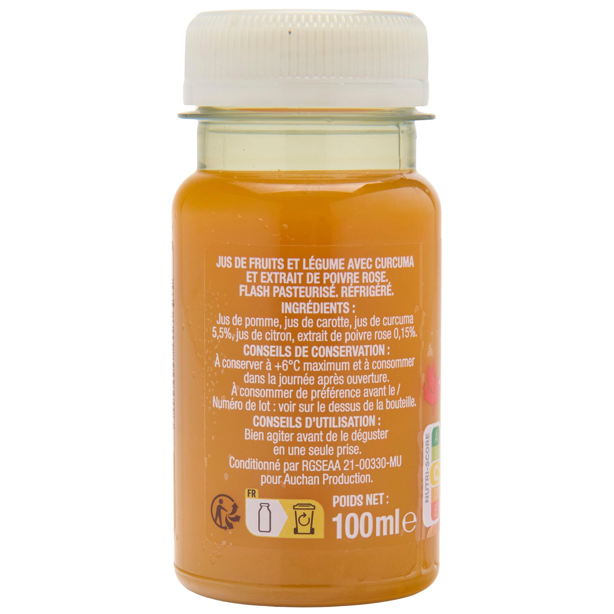 Voir la diapositive 2 : AUCHAN Shot curcuma 100ml