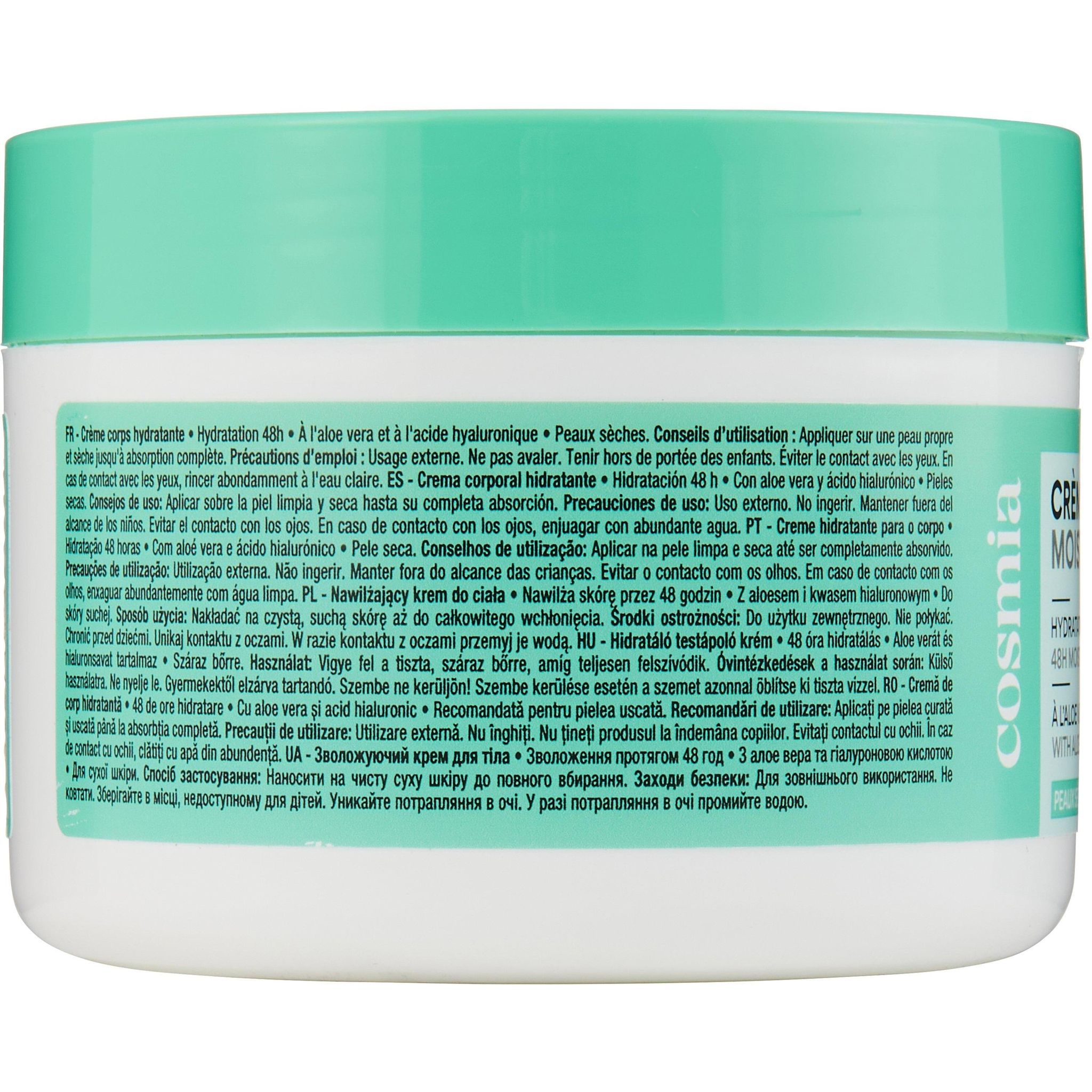 Voir la diapositive 2 : COSMIA Crème corps hydratante 48H à l'aloé véra et à l'acide hyaluronique pour peaux sèches 300ml